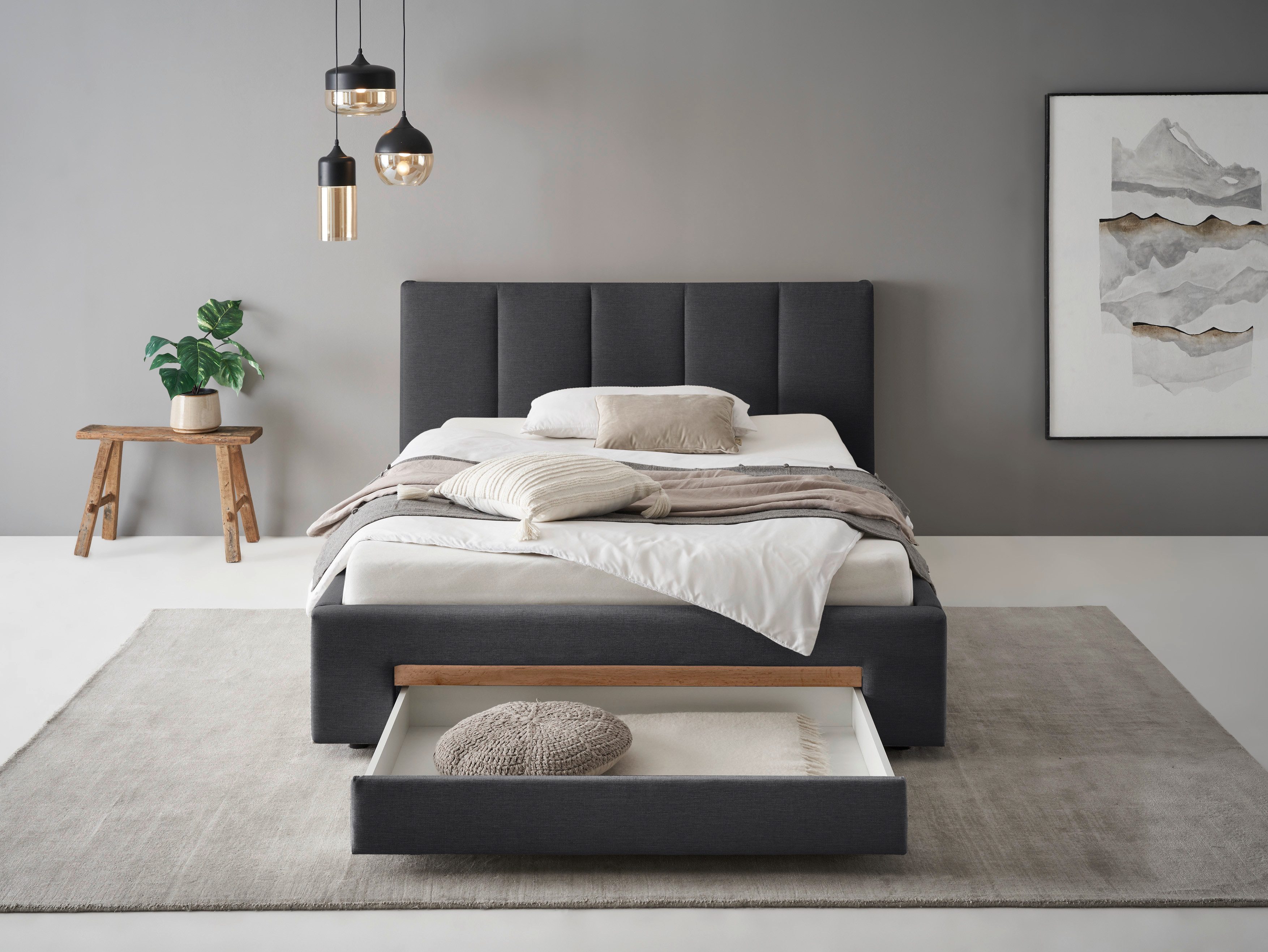INOSIGN Gestoffeerd bed CiTY/GiRON, bedframe met bedlade, gestoffeerd opbergbed met hondenbed of opberglade, bekleding van corduroy of linnenlook