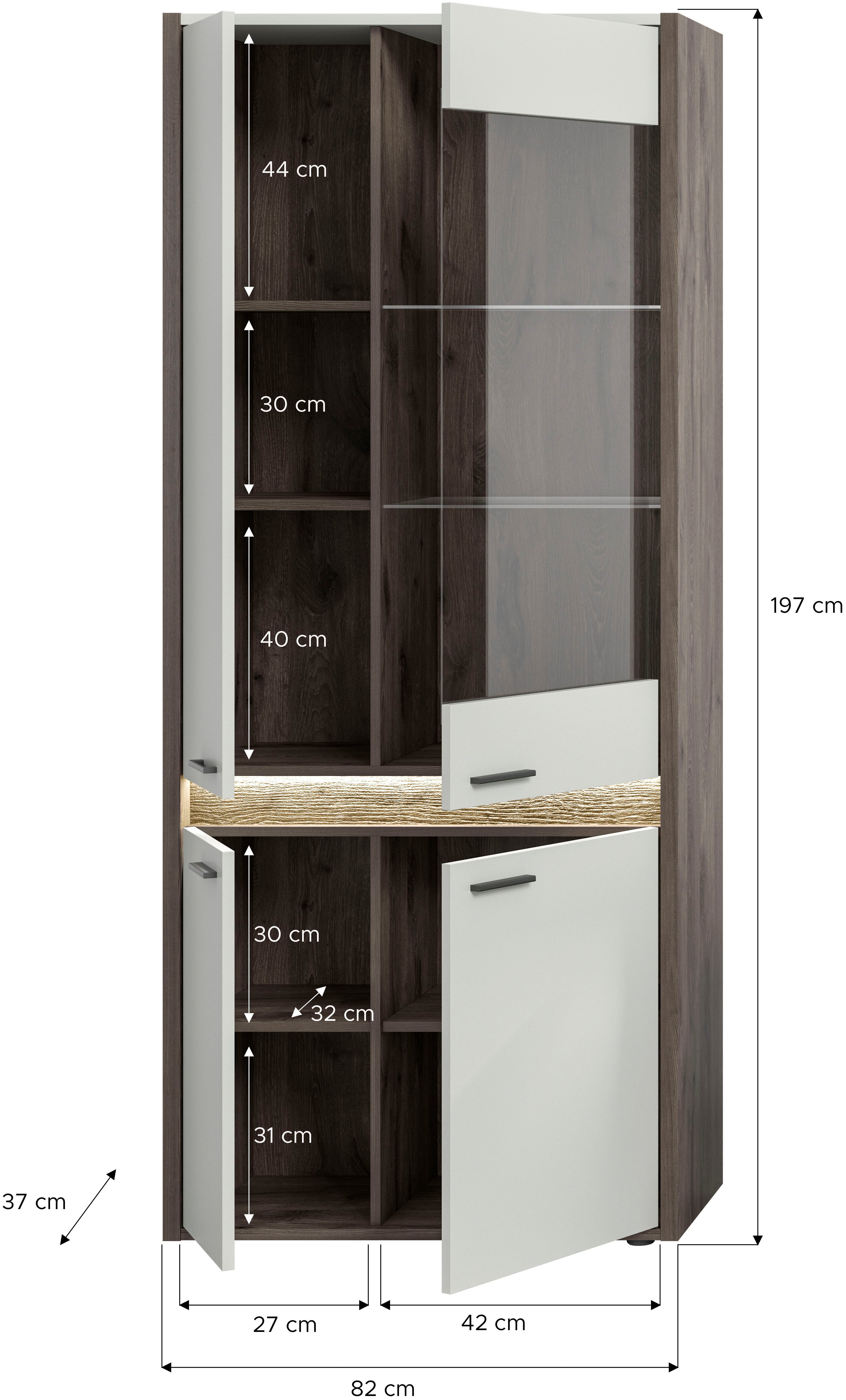 INOSIGN Vitrinekast Treviso, Hoogte 198 cm, incl. Frontverlichting, 4 deuren, 2 Glasplanken