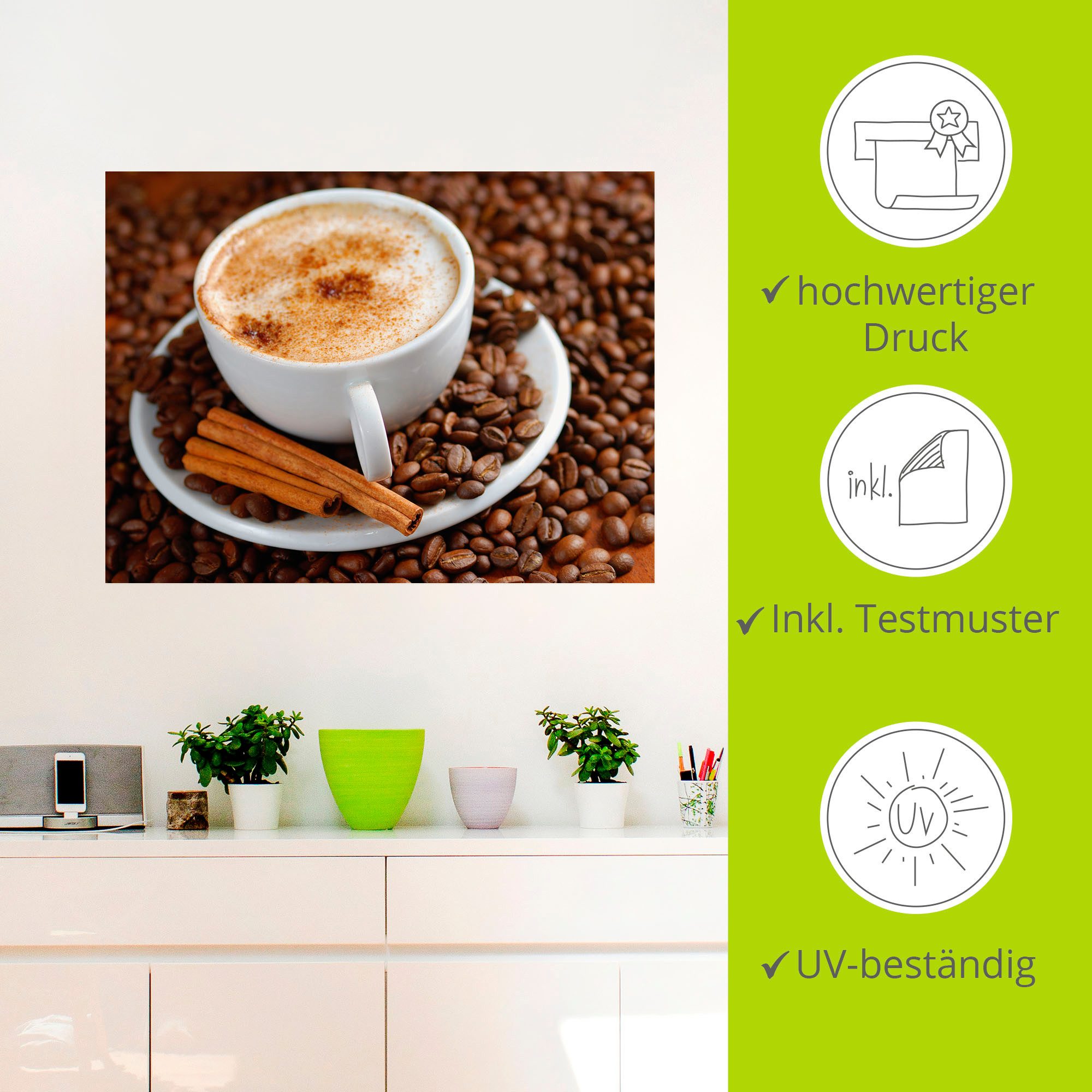 Artland Artprint Cappuccino - koffie als artprint van aluminium, artprint op linnen, muursticker, verschillende maten