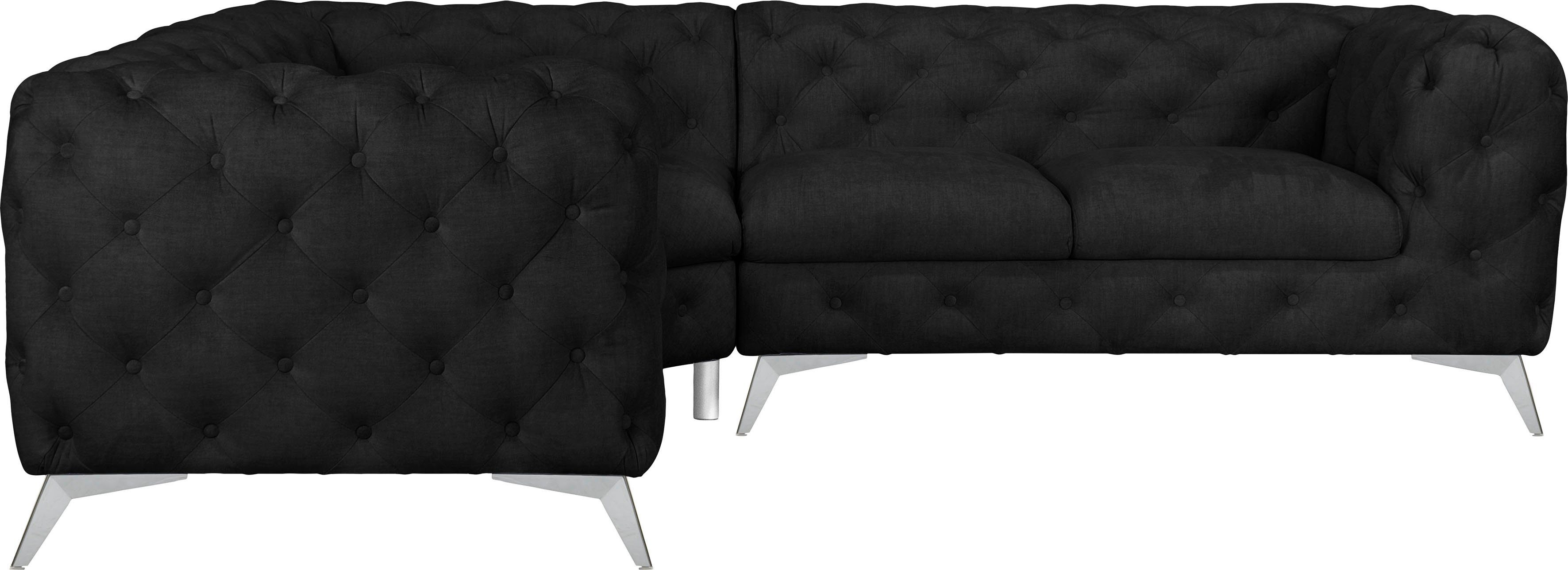 Leonique Chesterfield-bank Glynis L-vorm luxueuze capitonnage, moderne chesterfield look, kleur van de poten ter keuze zwart, chesterfield banken,