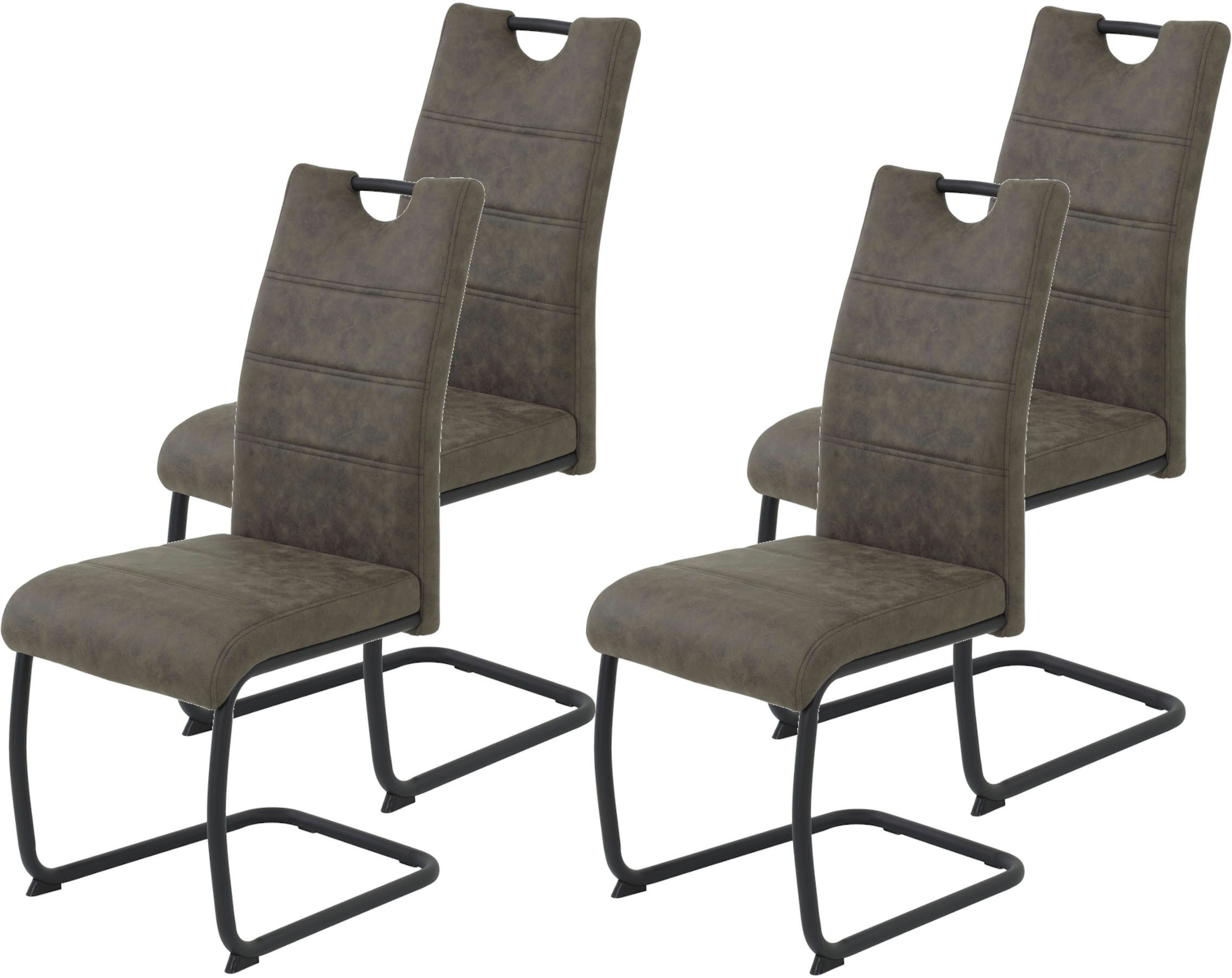 HELA Vrijdragende stoel DUNJA Schommelstoel, vintage look, met handvat, rond buisframe (set, 4 stuks) zweefstoelen bruin