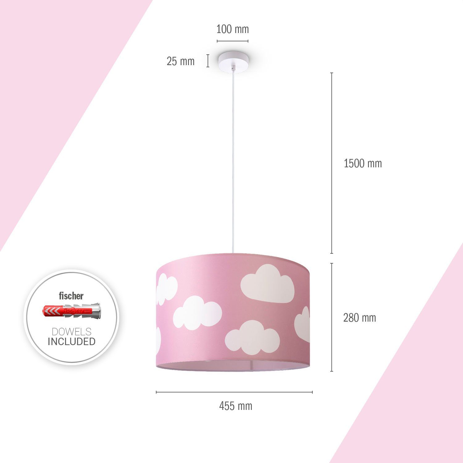 Paco Home Hanglamp Hugo Cosmo Pendellamp kinderkamer wolken lucht stof lampenkap rond E27