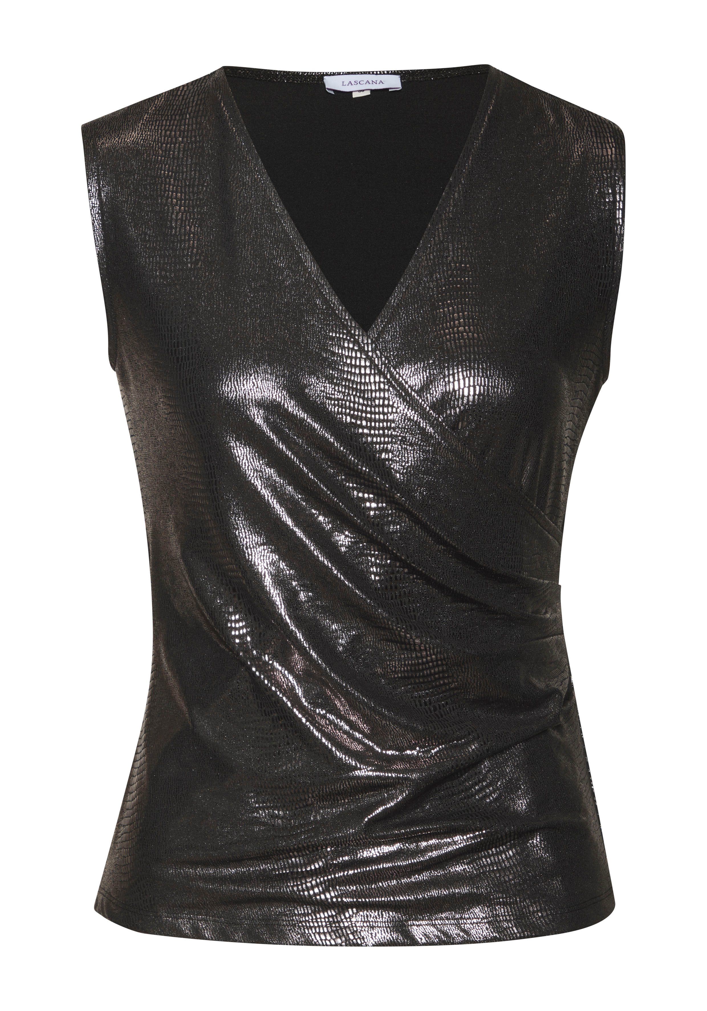 Lascana Shirttop met glanzende print wikkel-look feest feestelijk