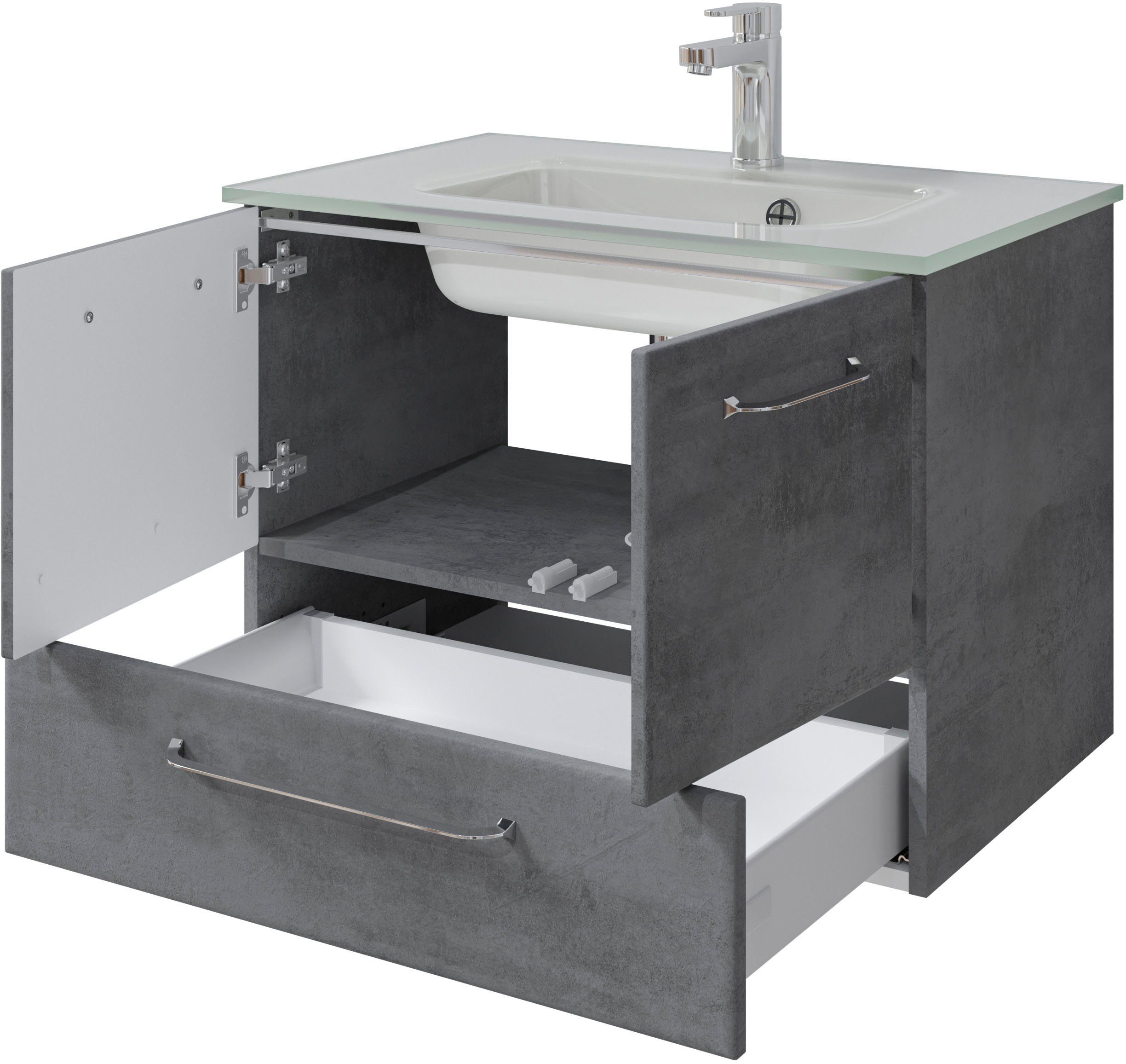 Saphir Badkamerserie Quickset 945 glazen wastafelonderkast met onderkast, 74 cm breed, wastafelmeubel (1 stuk)