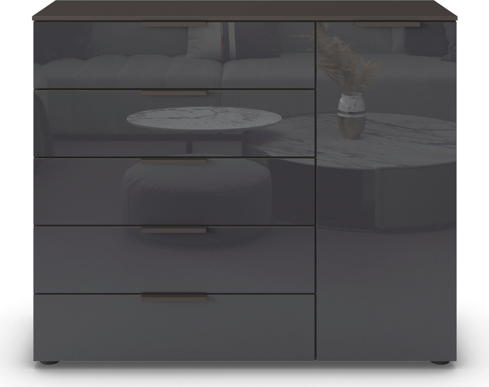 rauch Ladekast Flipp kast sideboard waskast 1-deurs, 5 laden met soft-close functie en glazen front