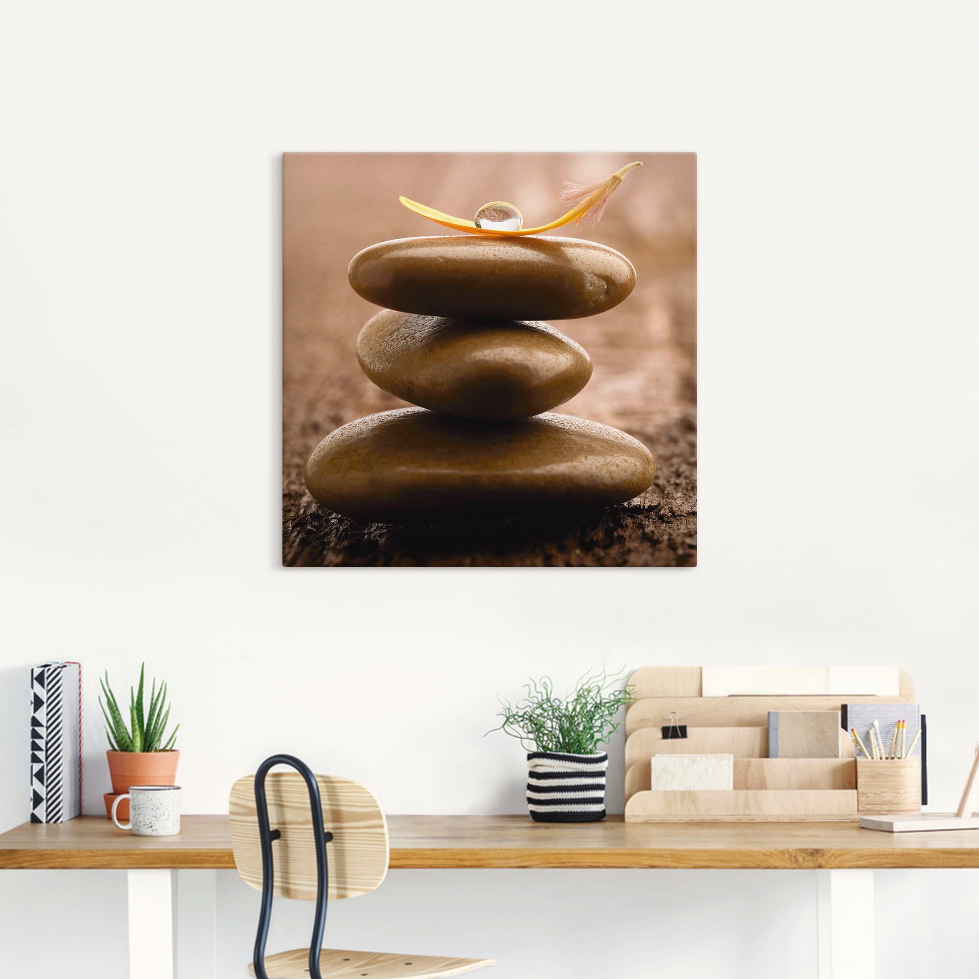 Artland Artprint Massagestenen op houten ondergrond als artprint op linnen, muursticker in verschillende maten