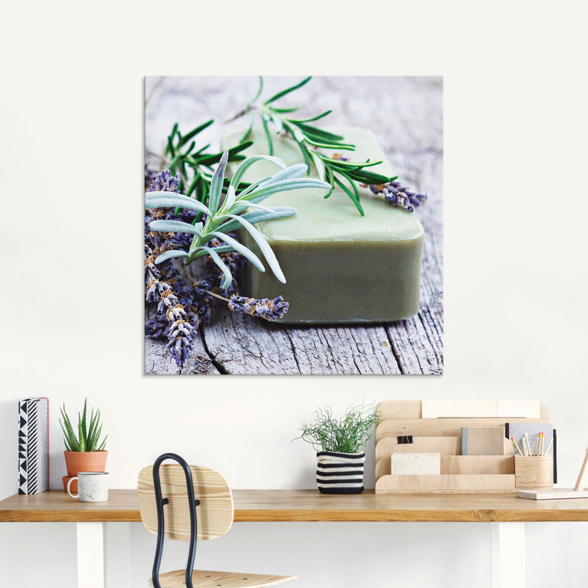 Artland Print op glas Stuk natuurlijke zeep met kruiden