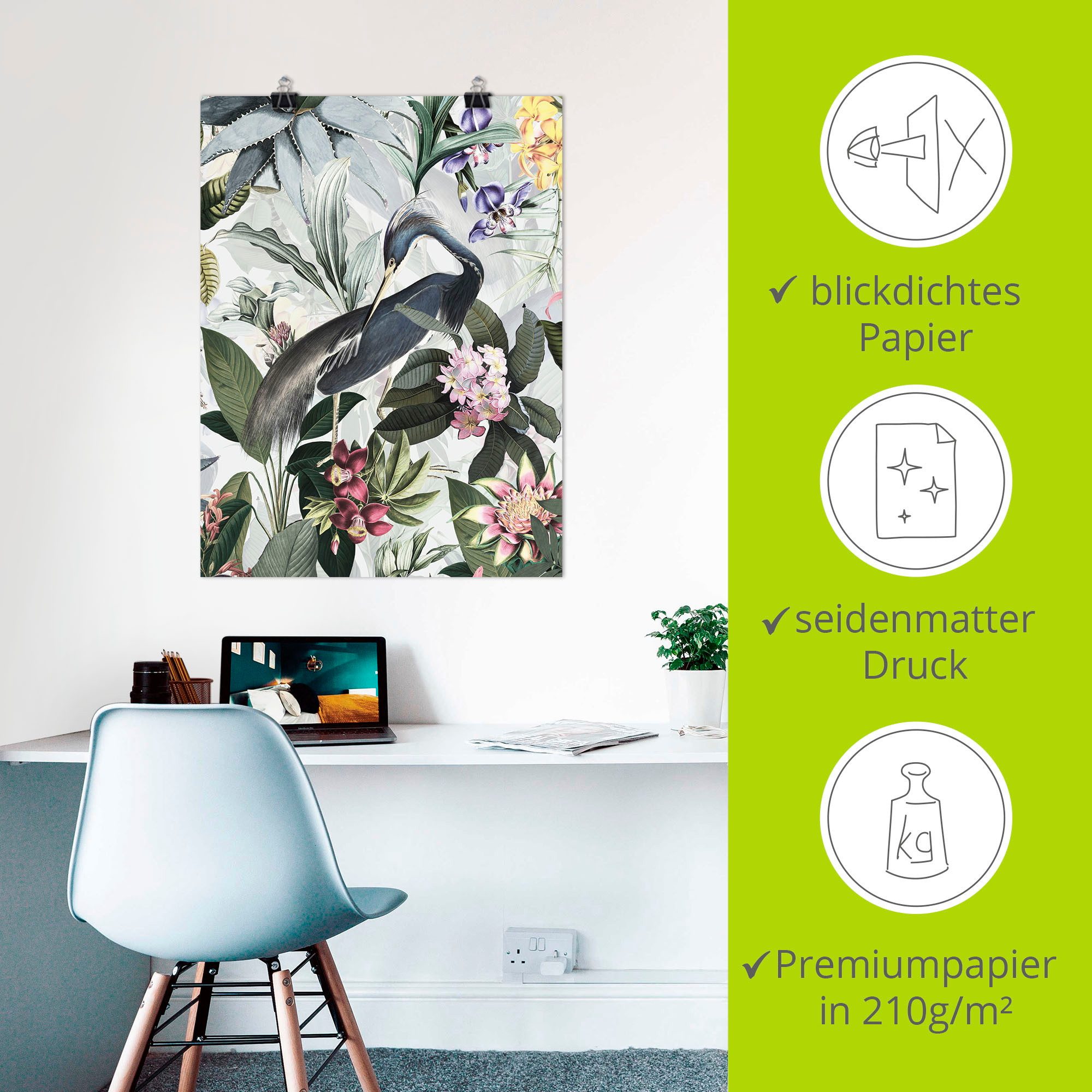 Artland Artprint Vintage kraanvogel als artprint van aluminium, artprint voor buiten, artprint op linnen, poster in verschillende maten. maten