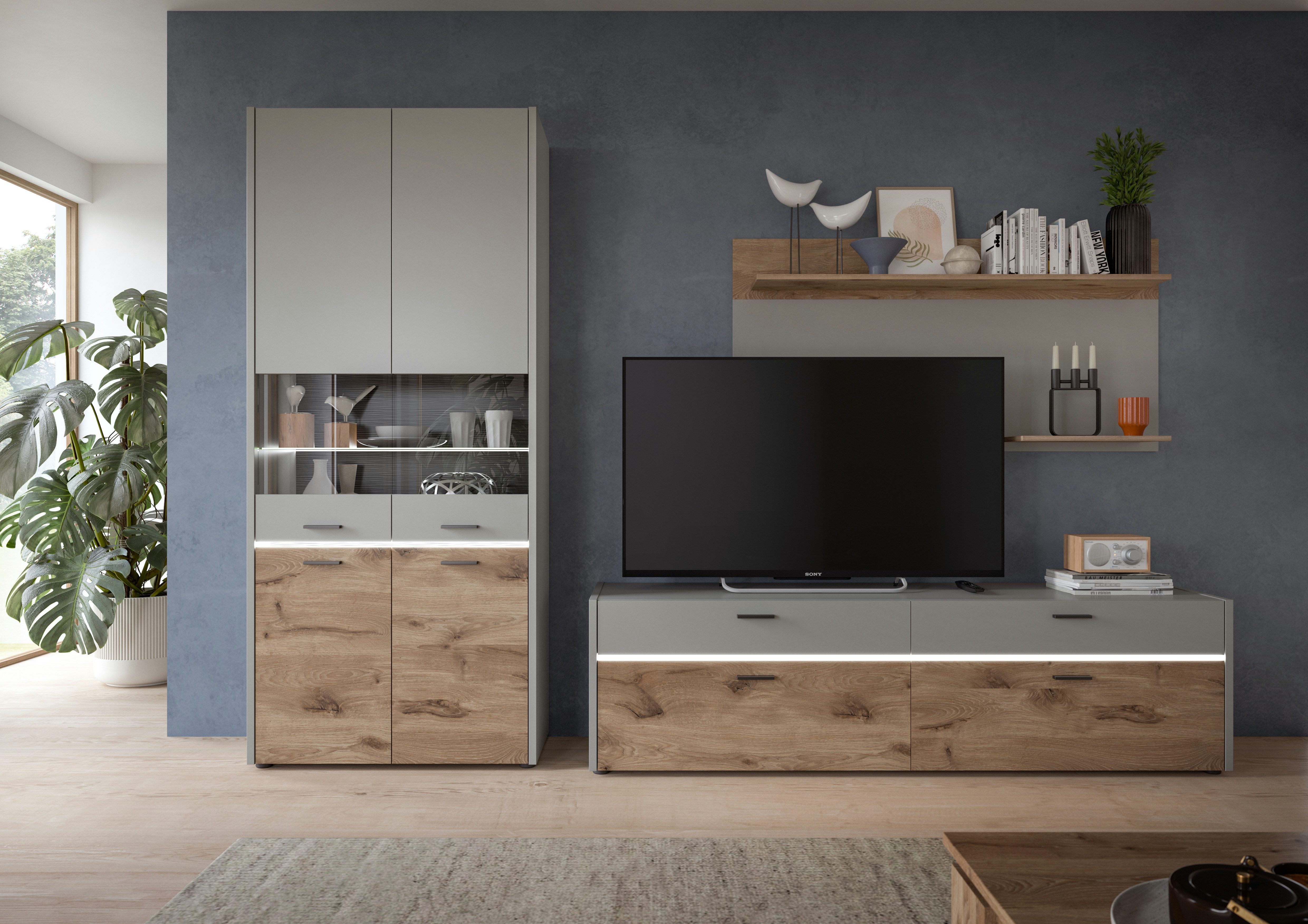 INOSIGN Tv-meubel Spezia, Breedte 185cm, in Lichtgrijs, 2 kleppen, 2 lades TV-meubel, TV-kast, TV-bank, televisiekast, media meubels, mediaboard