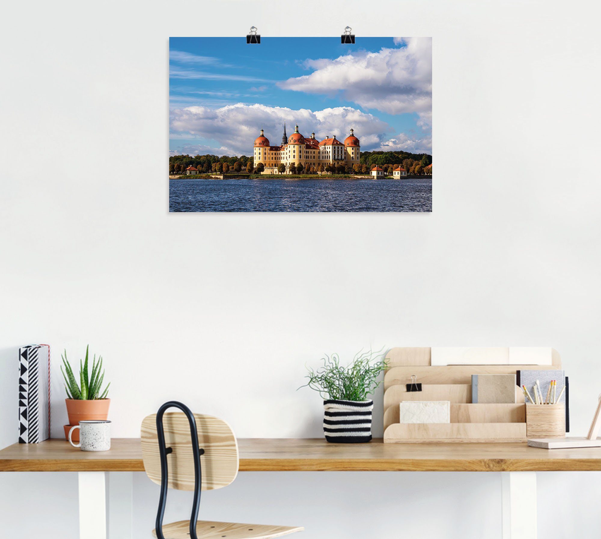 Artland Poster Uitzicht op kasteel Moritzburg in Saksen als artprint van aluminium, artprint op linnen, muursticker of poster in verschillende maten