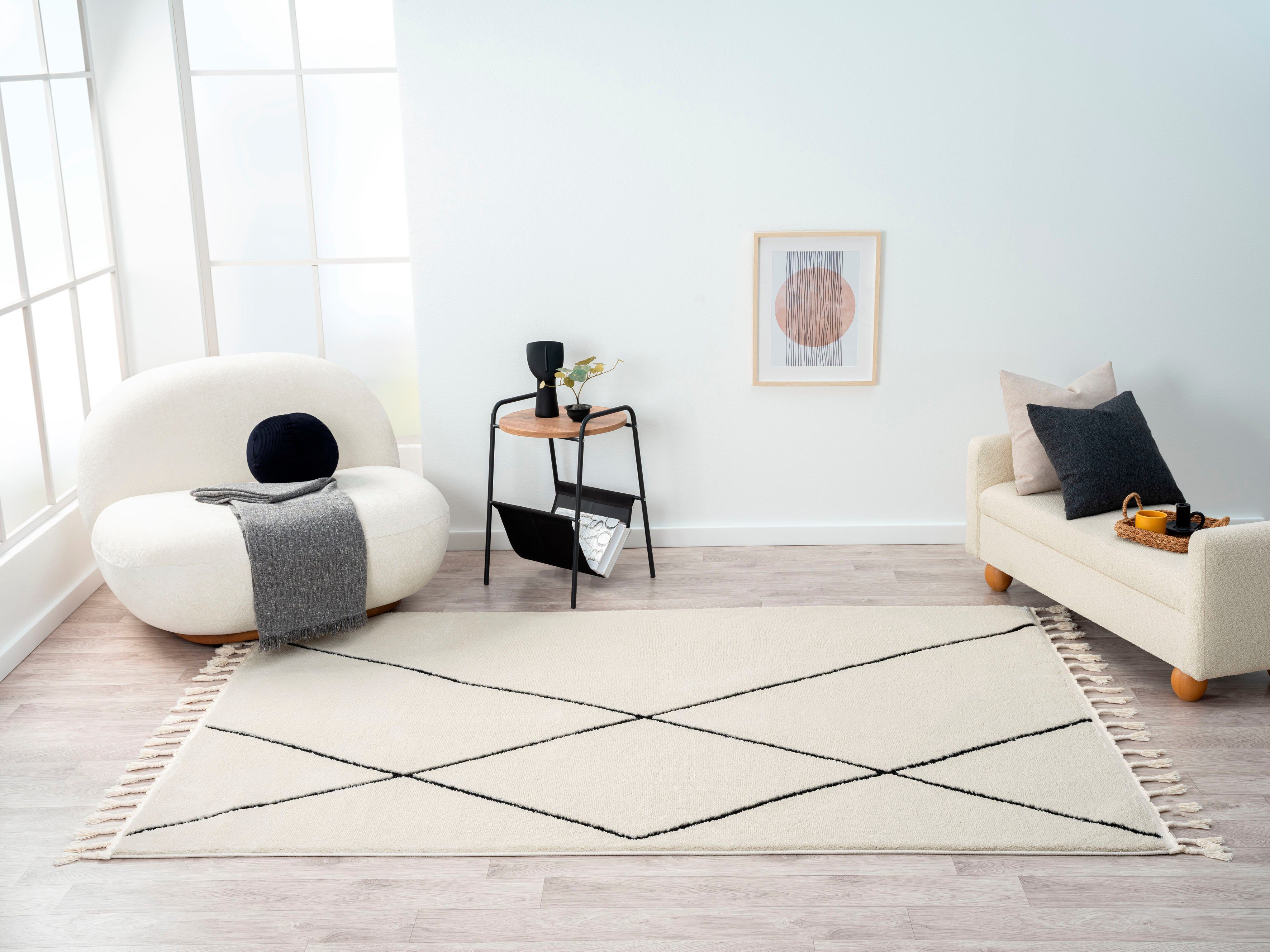 Myflair Möbel & Accessoires Hoogpolig vloerkleed Moroccan Signature modern, marokkaans ontwerp, ruitenpatroon, zacht, met franjes