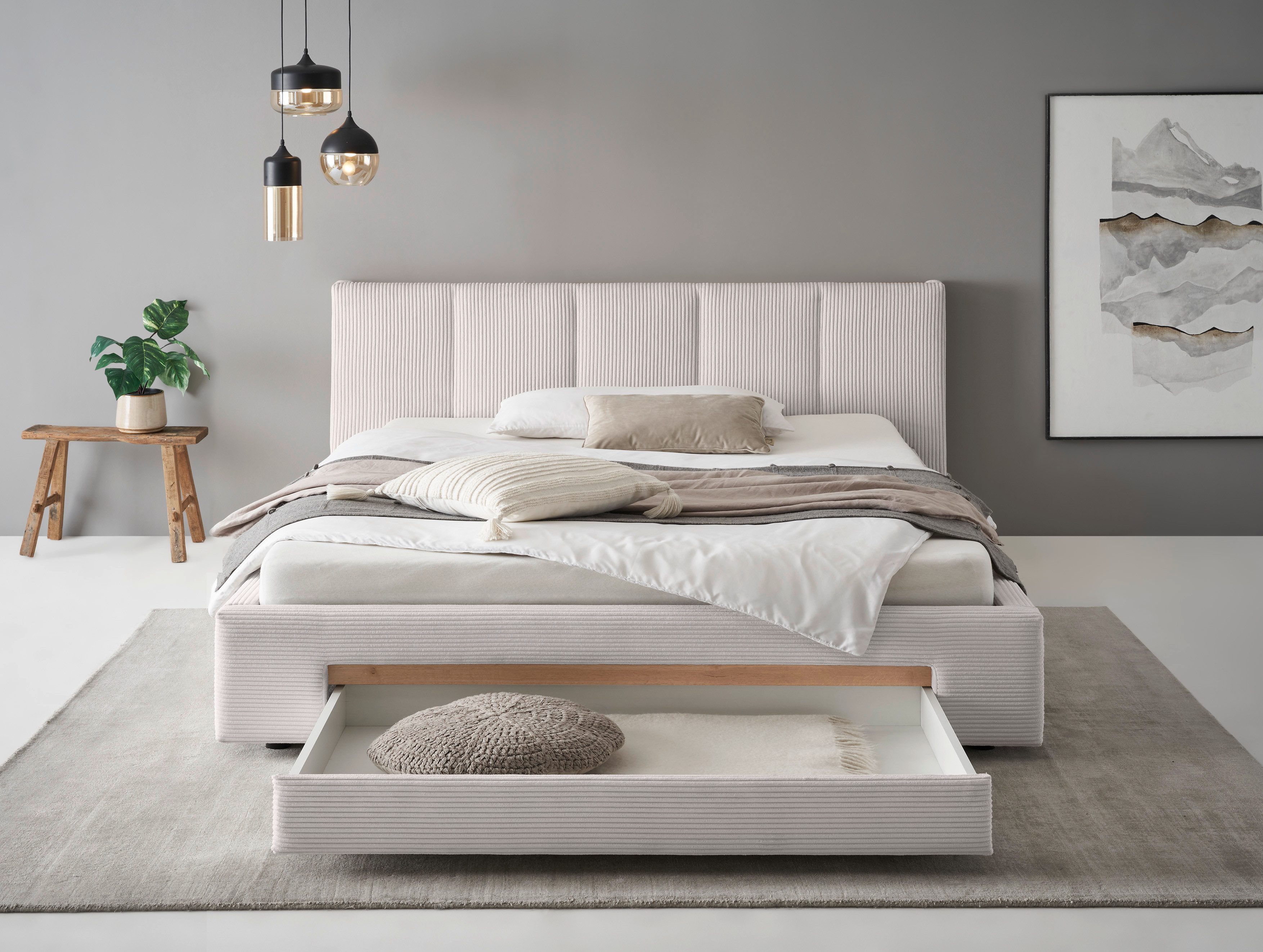 INOSIGN Gestoffeerd bed CiTY/GiRON, bedframe met bedlade, gestoffeerd opbergbed met hondenbed of opberglade, bekleding van corduroy of linnenlook