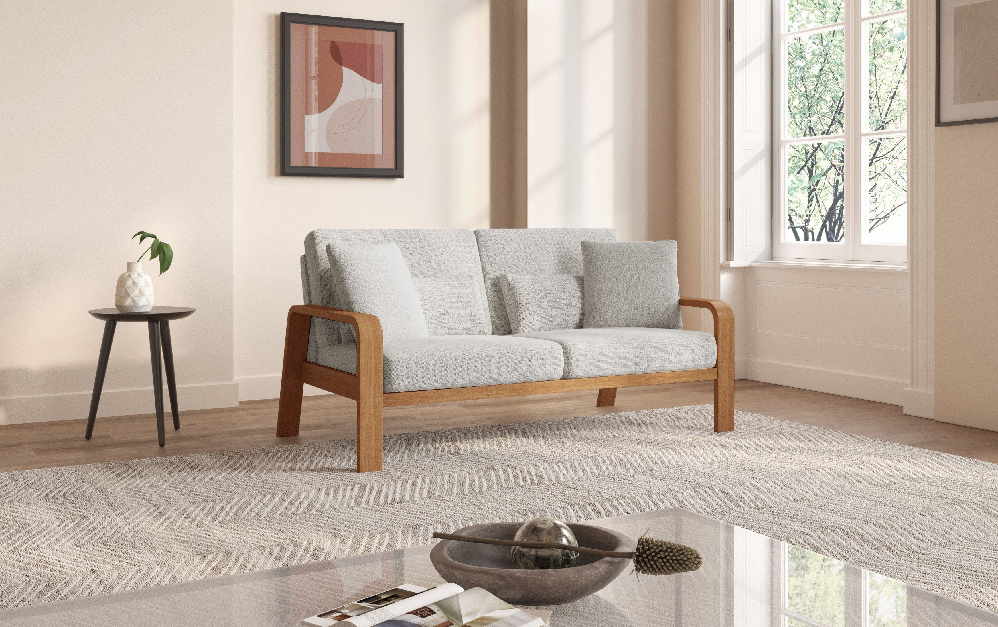 sit&more 2,5-zitsbank Kolding Armleuningen van eikenkleurig beukenhout, verschillende bekledingen en kleuren