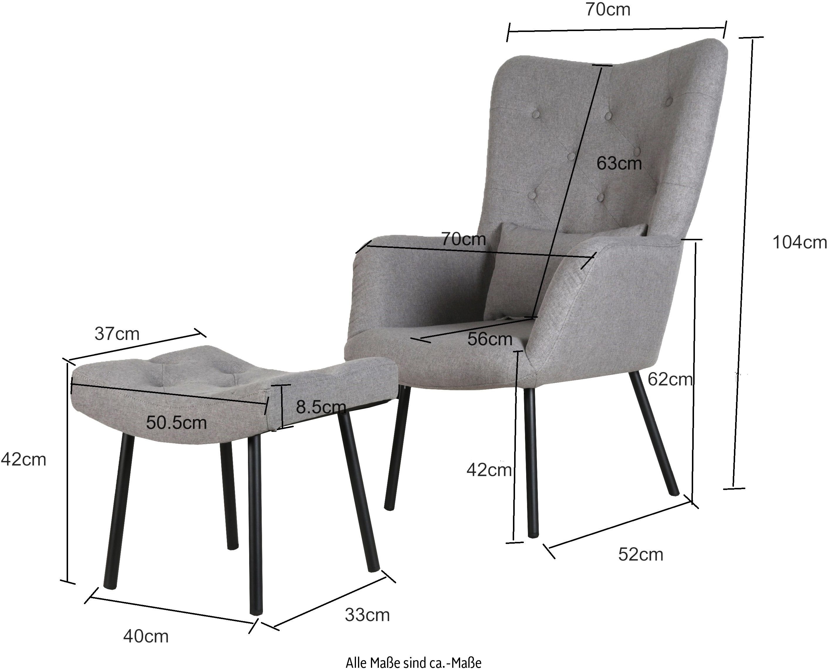 Home affaire Oorfauteuil ALVIER, relaxstoel, fauteuil met poef, hoge rugstoel