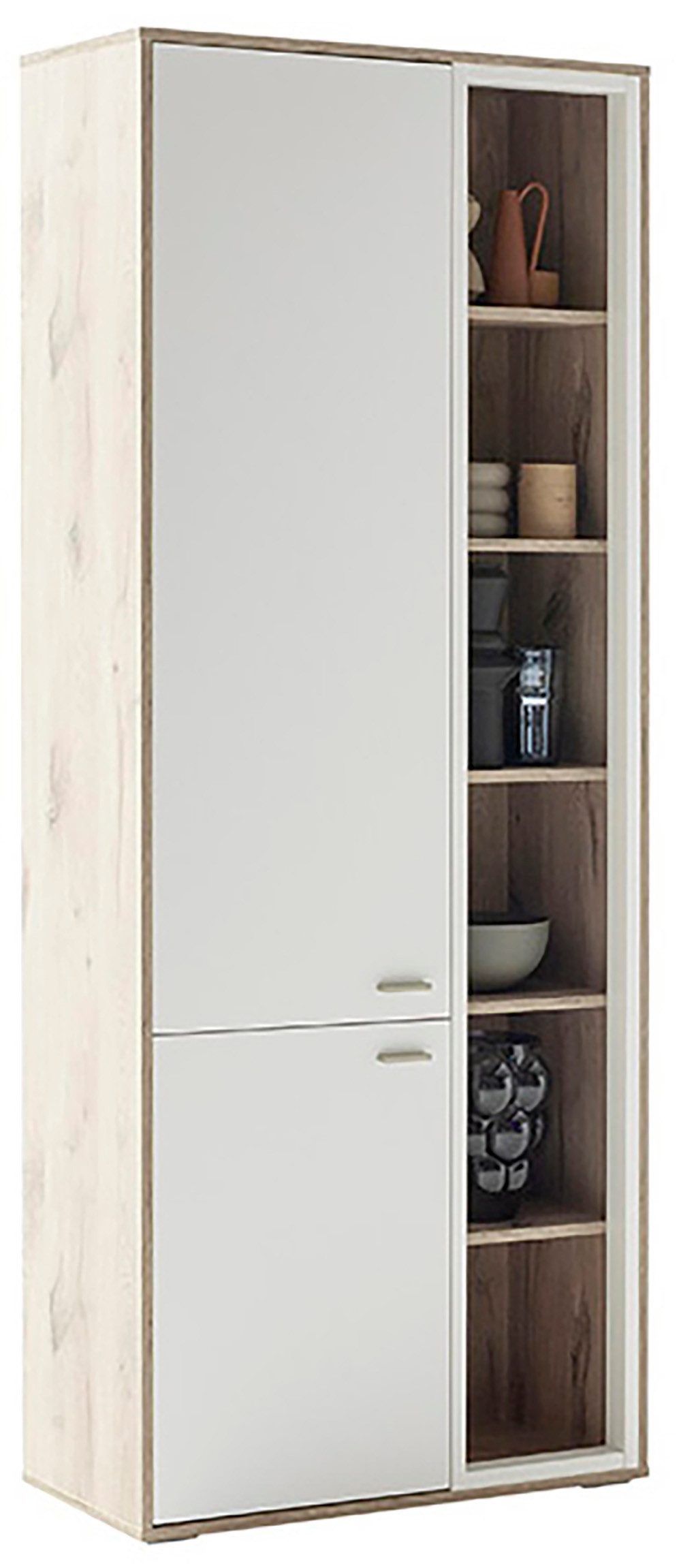 MCA furniture Vitrinekast SANTERNO 2 deuren gedempt, 6 vakken, metalen handgrepen in nikkel kleur, hoogte 197 cm