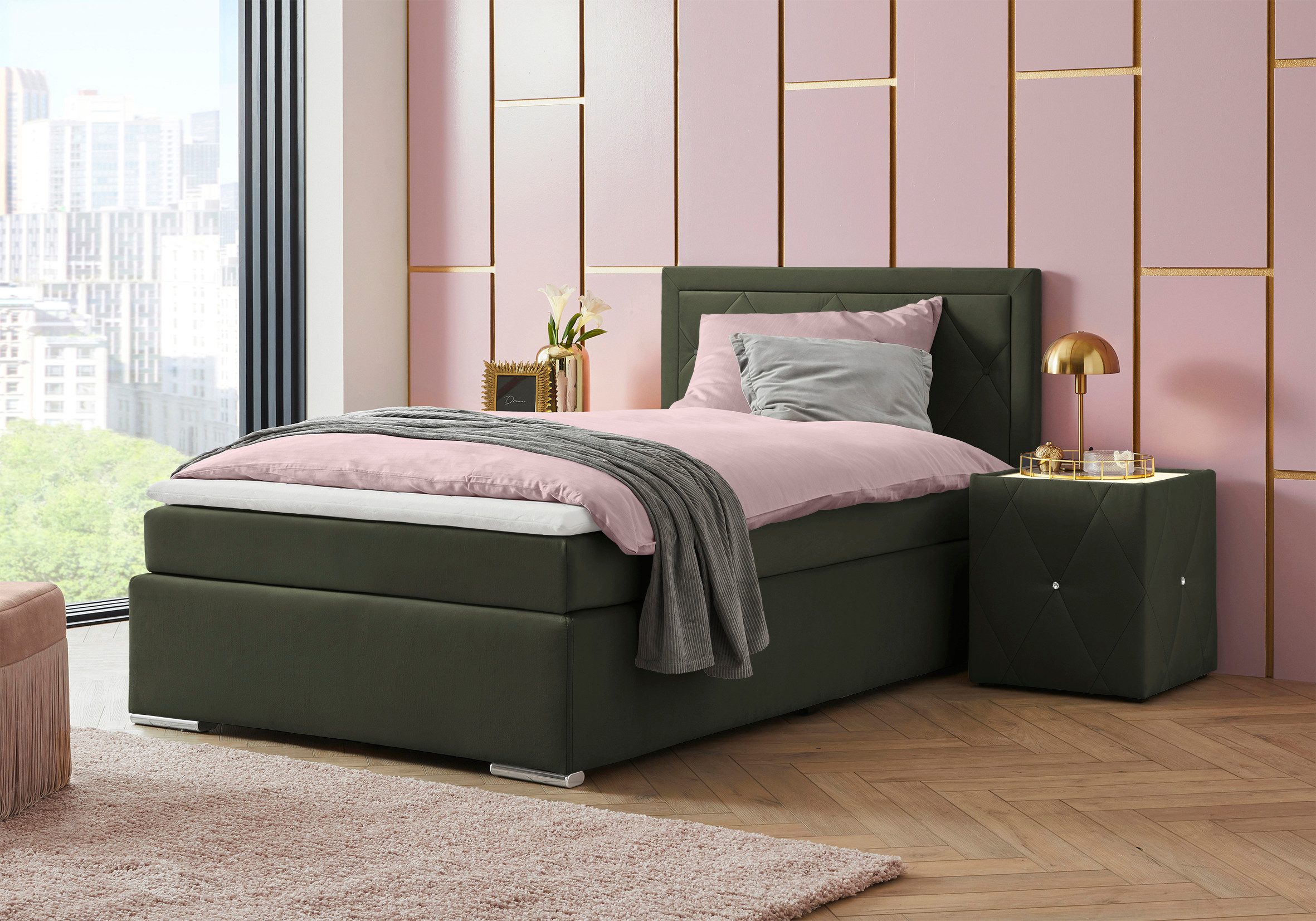 Leonique Boxspring Alfie, bestseller, optioneel met bedlade met capitonnage in het hoofdbord, h2, h3 en h4 ter keuze