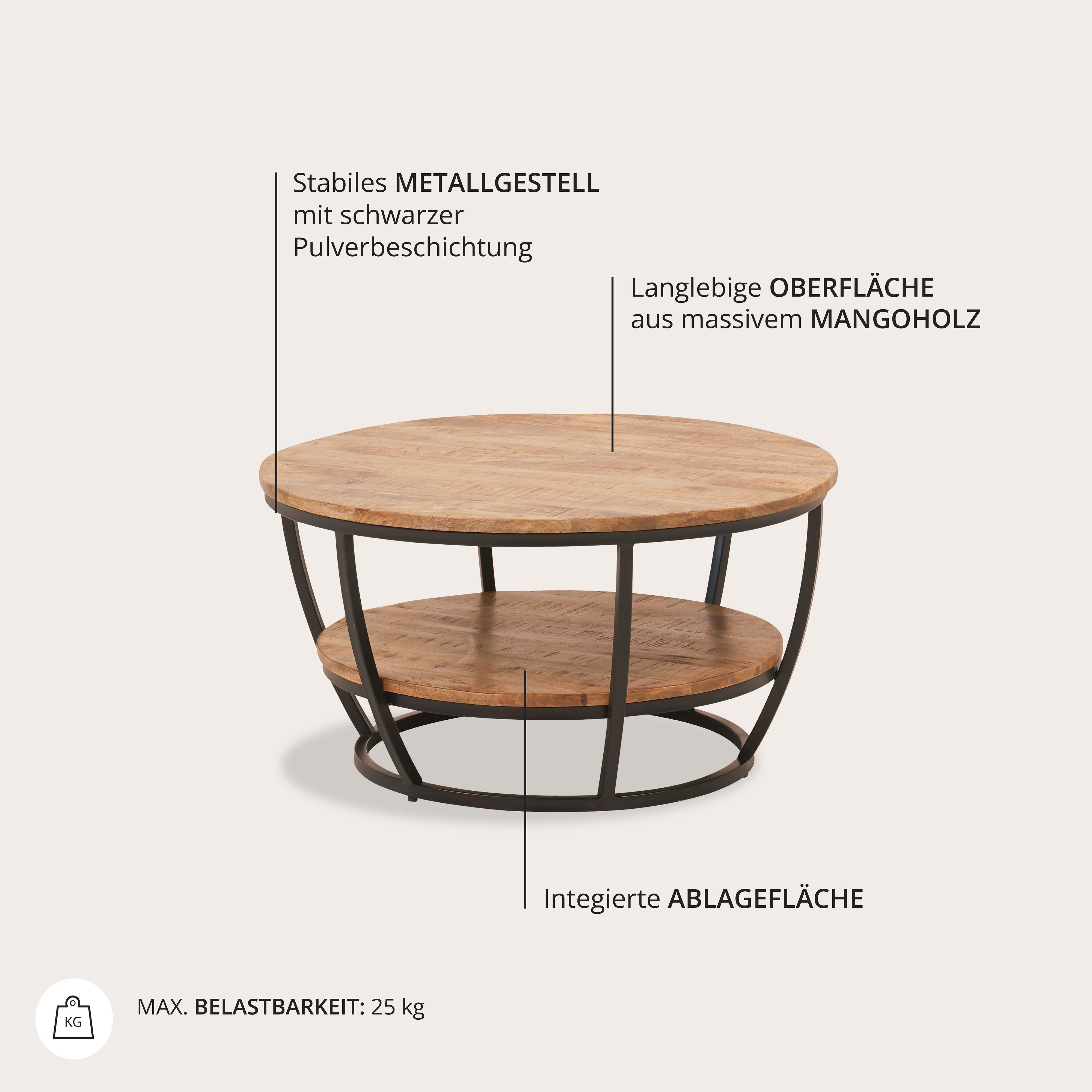Stolkom Salontafel Jambi, TOPSELLER! rond massief hout met plank