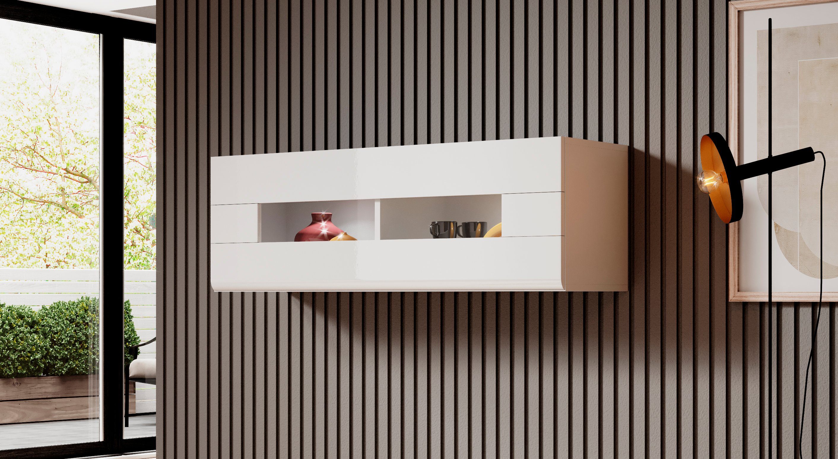 INOSIGN Hangende vitrinekast Toledo, breedte 131 cm trendy glazen vitrine met decoratieve MDF-front