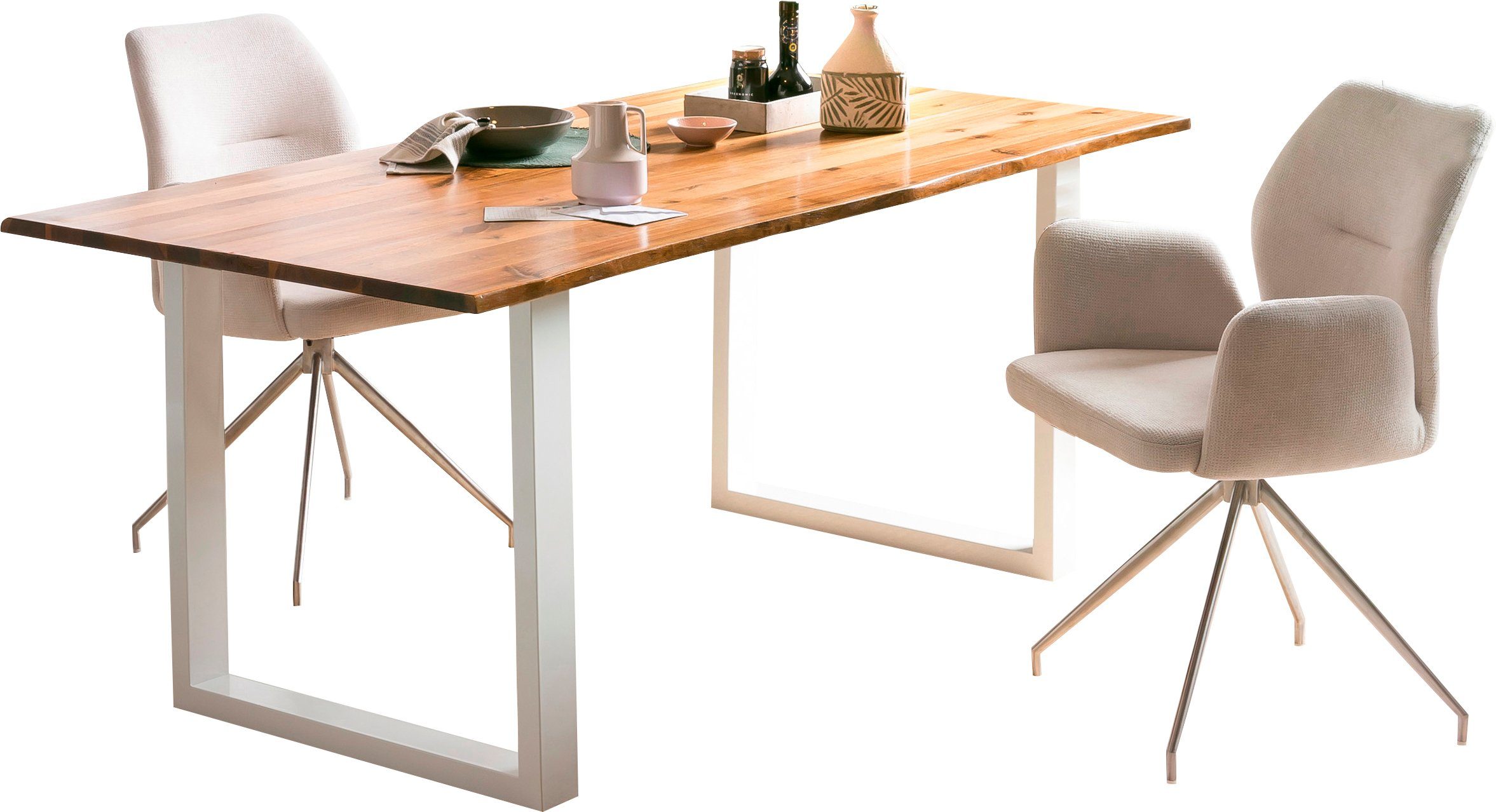 SalesFever Tafel met hout rechthoekige tafels maat 200 cm x 75 cm x 100 cm beige