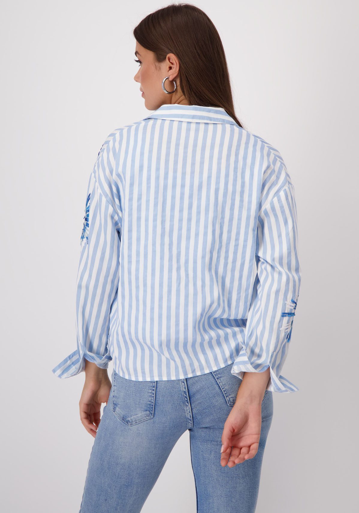 Monari Overhemdblouse met strepen en bloemenborduursel