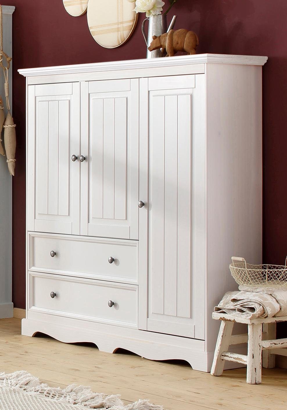 Home affaire Kledingkast Melissa, kinder kledingkast Linnenkast,van massief grenen, met plint, breedte 138 cm