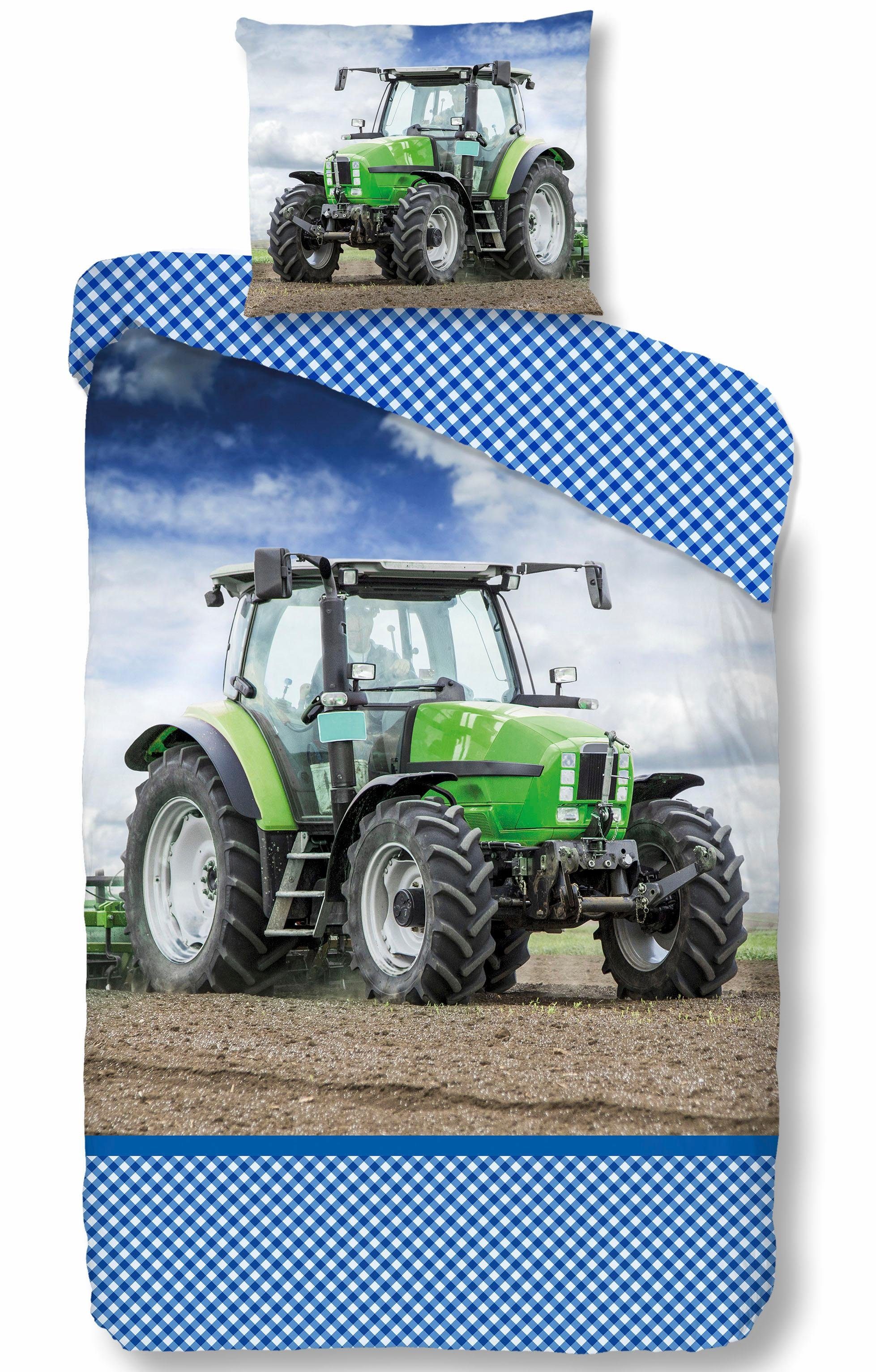 good morning Kinderovertrekset Strong Katoen, 135x200, Rits, Omkeerbaar, Kind, Jongens, Tractor (2-delig) dekbedovertrekken maat 1x 135x200 cm groen