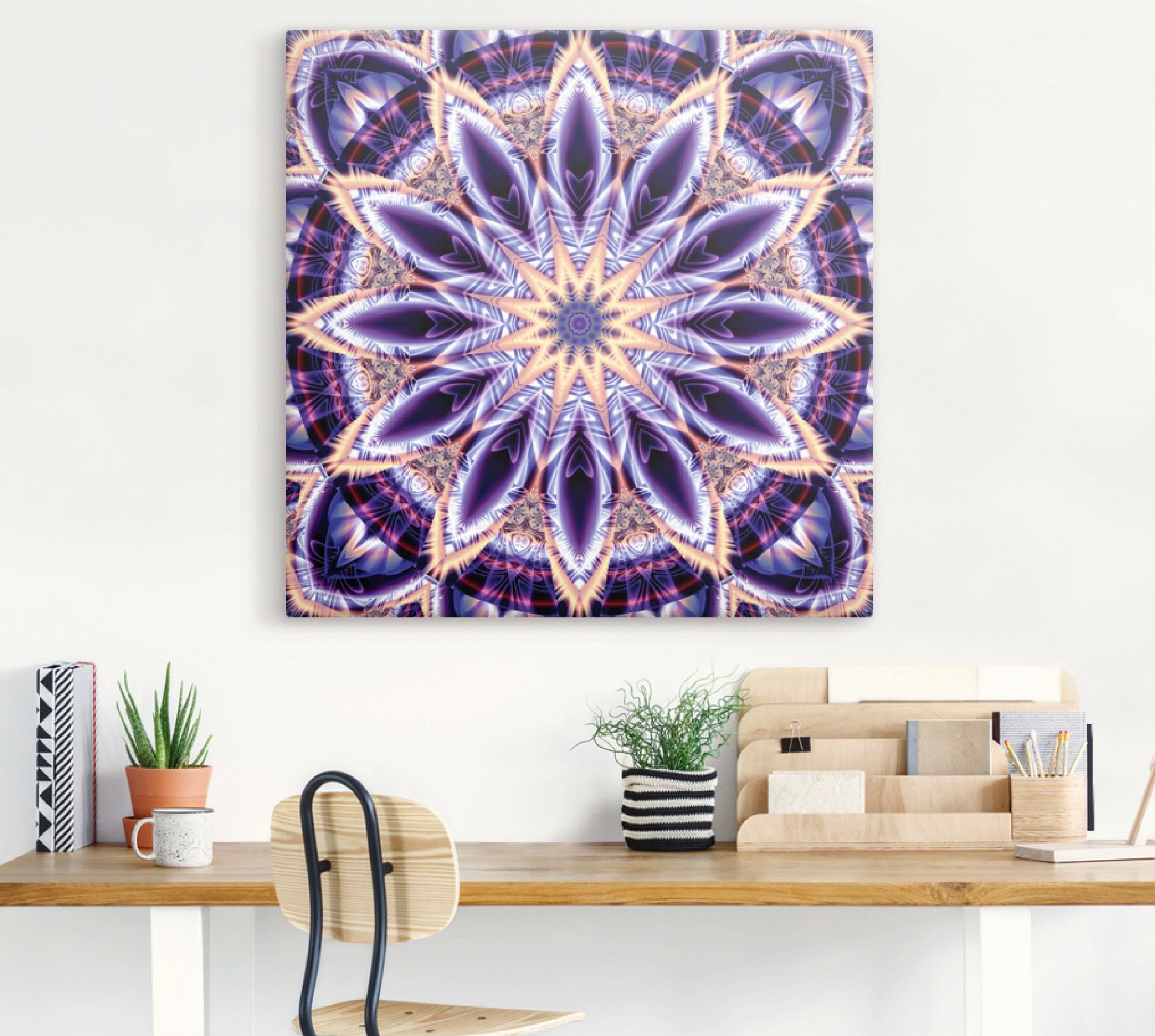 Artland Artprint Mandala ster paars als artprint op linnen, muursticker in verschillende maten