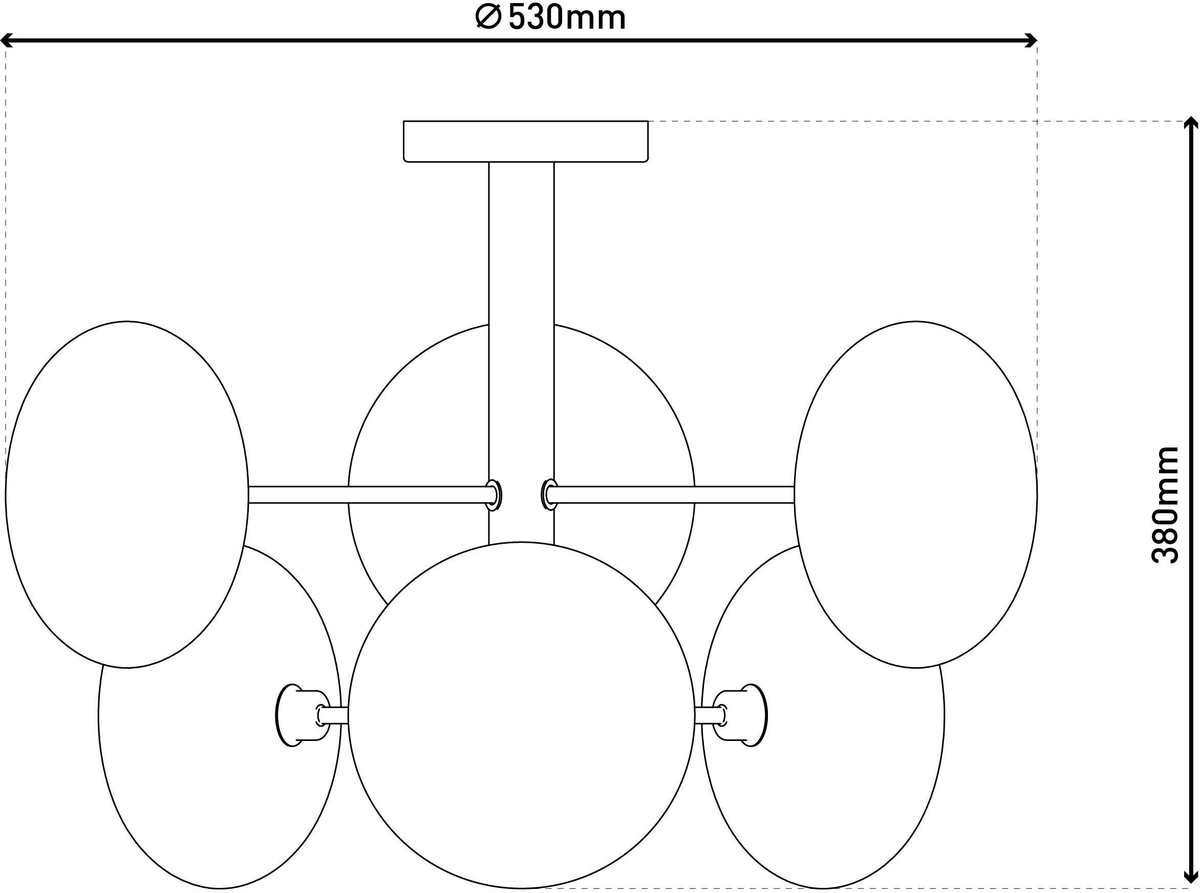 näve Plafondlampen ORION Glazen kappen, 6-armig G9, excl. lichtbronnen, messing-mat, D: 53cm (1 stuk)