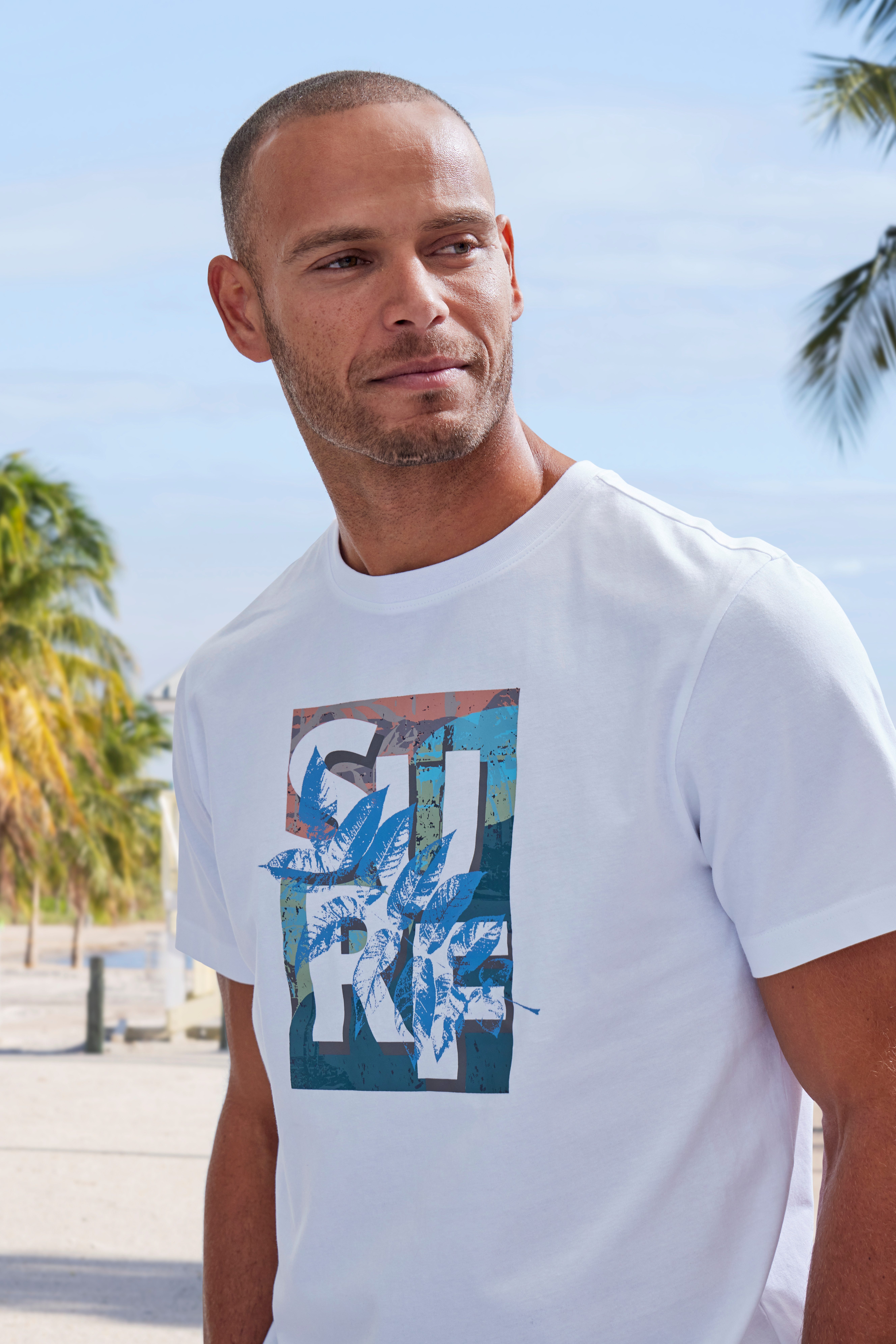 John Devin T-shirt Ronde hals shirt met surf-print van 100% katoen
