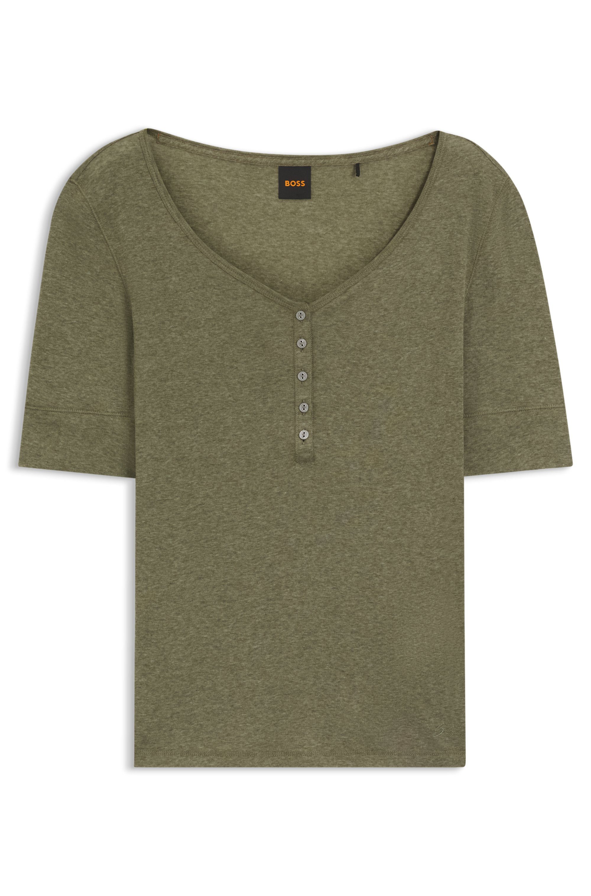 Boss Orange Henleyshirt Espen Premium Damesmode met knoopsluiting aan de v-hals