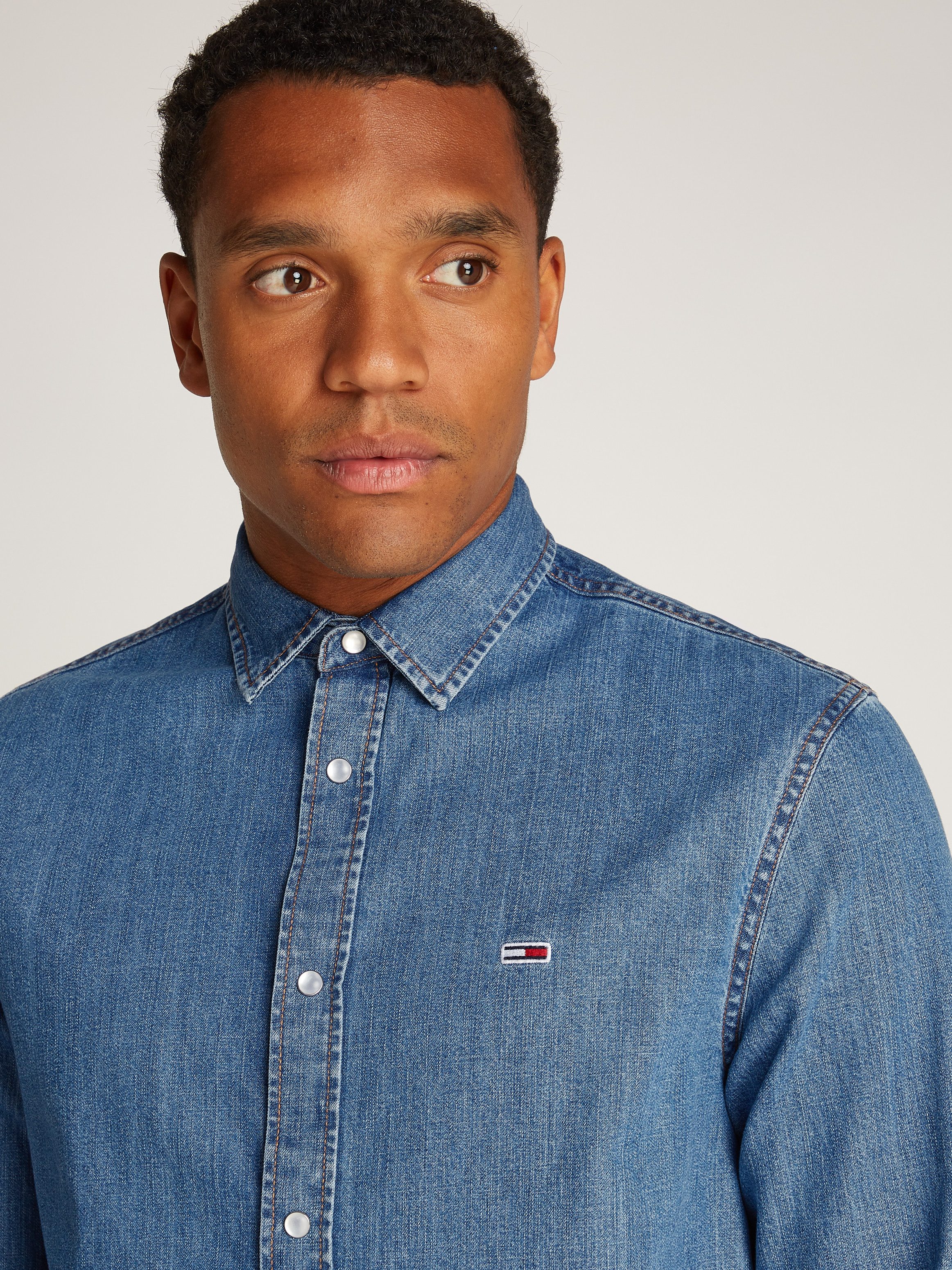 TOMMY Jeans overhemd RGLR FIT SHIRT MID BLUE