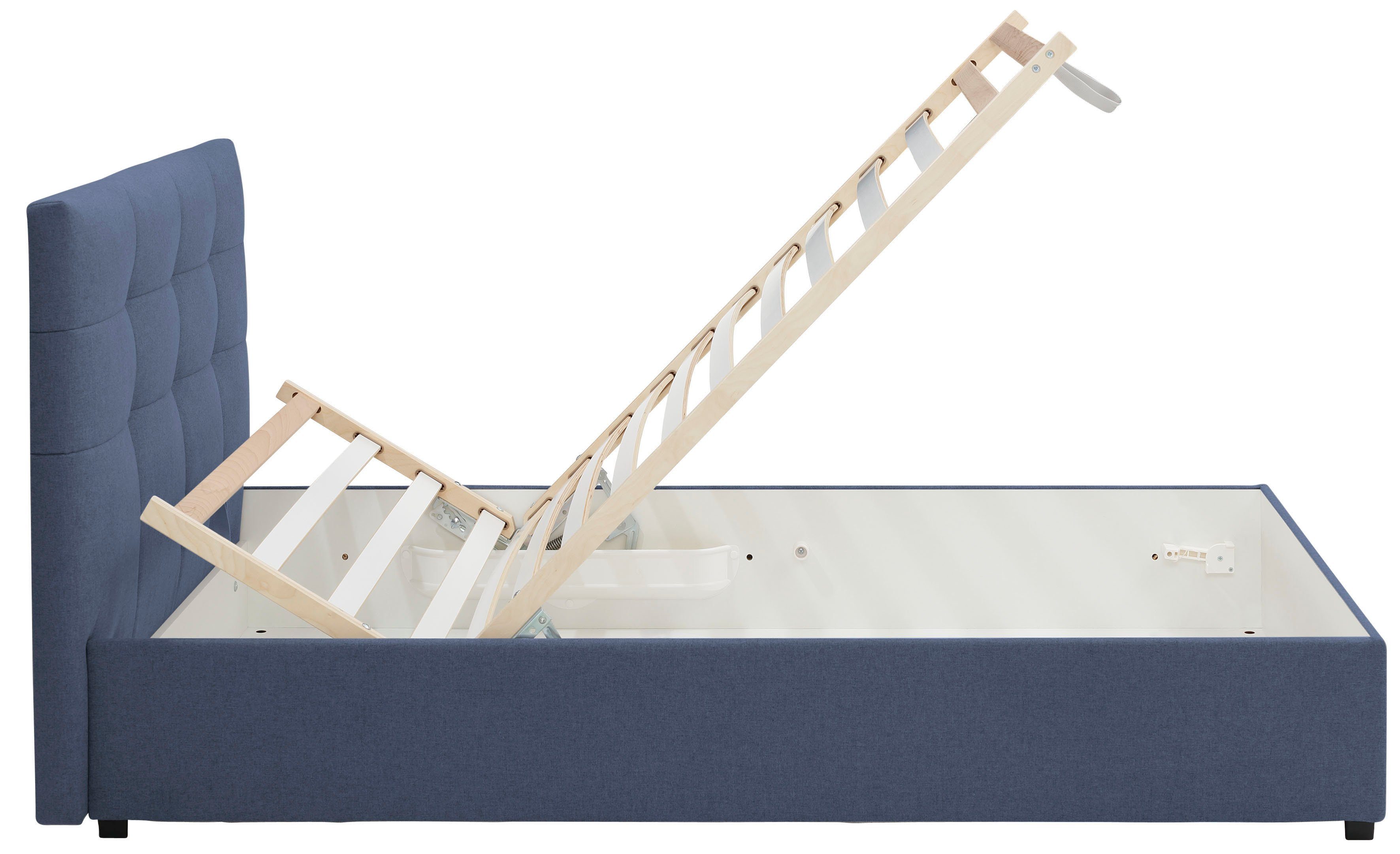 Lüttenhütt Gestoffeerd bed Endres met bedkist, naar keuze zonder matras/lattenbodem of incl. matras