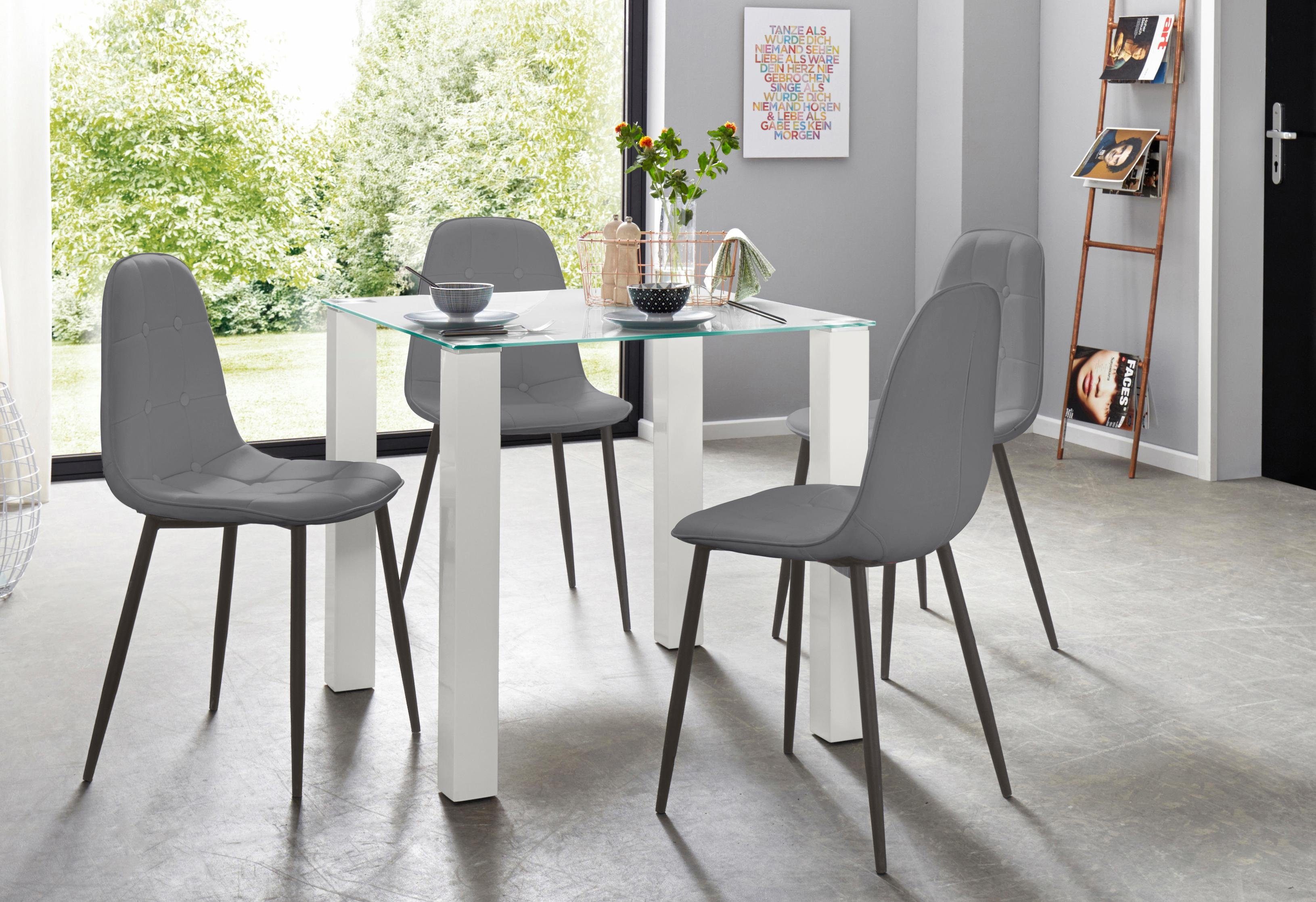 INOSIGN Eethoek met glazen tafel, breedte 80 cm (set, 5-delig) eethoeken grijs