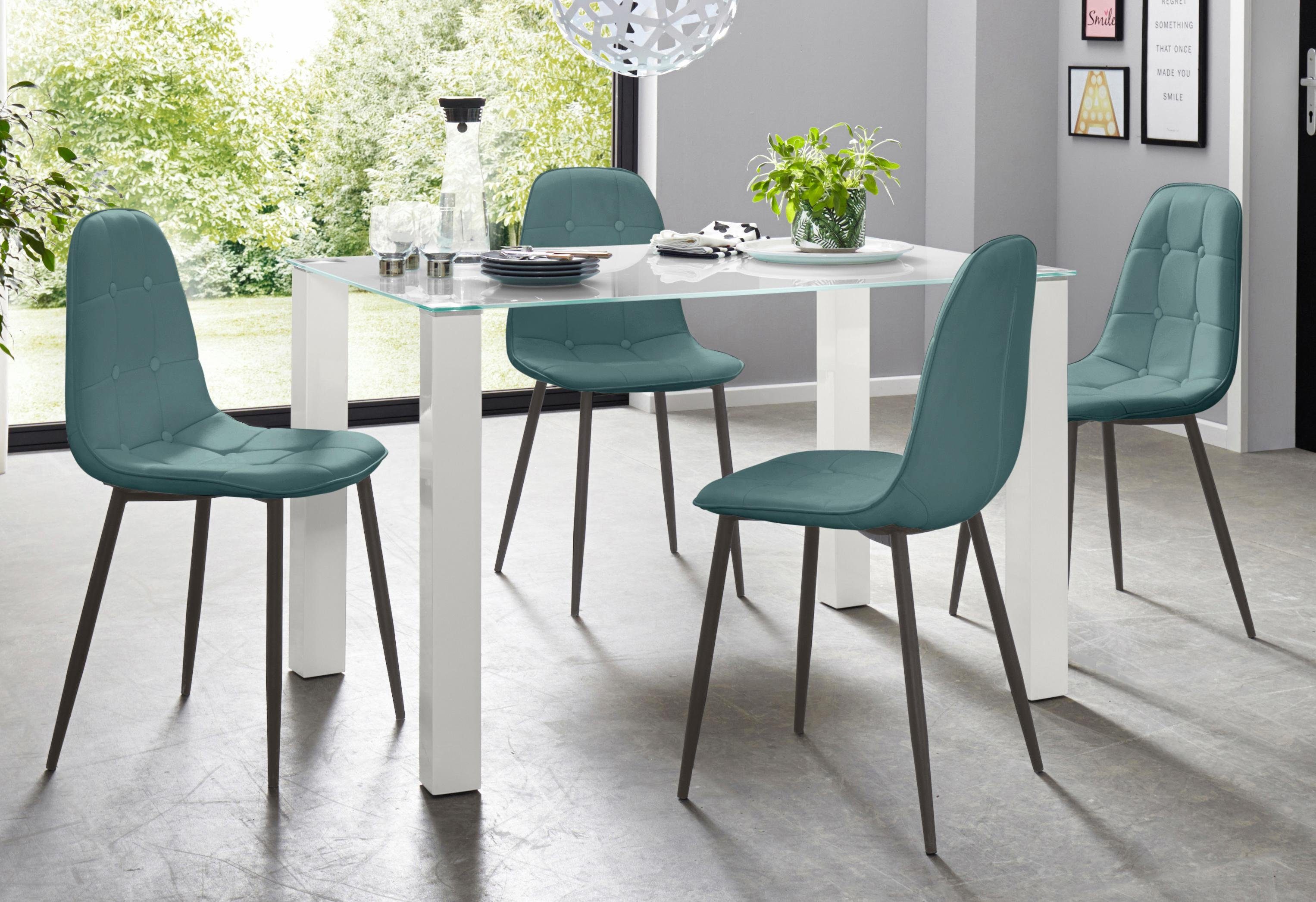 INOSIGN Eethoek met glazen tafel, breedte 120 cm (set, 5-delig) eethoeken blauw