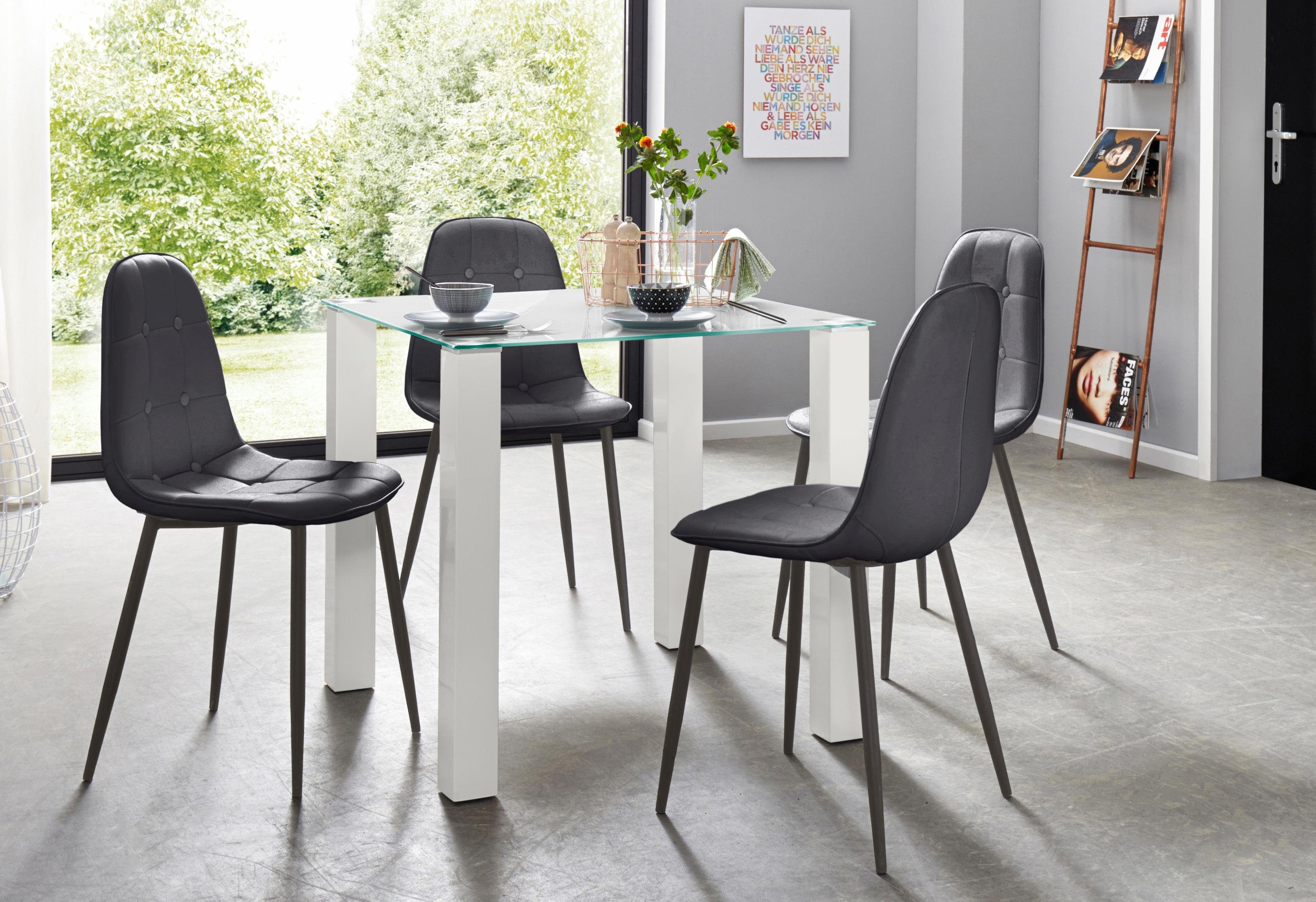 INOSIGN Eethoek met glazen tafel, breedte 80 cm (set, 5-delig) eethoeken zwart