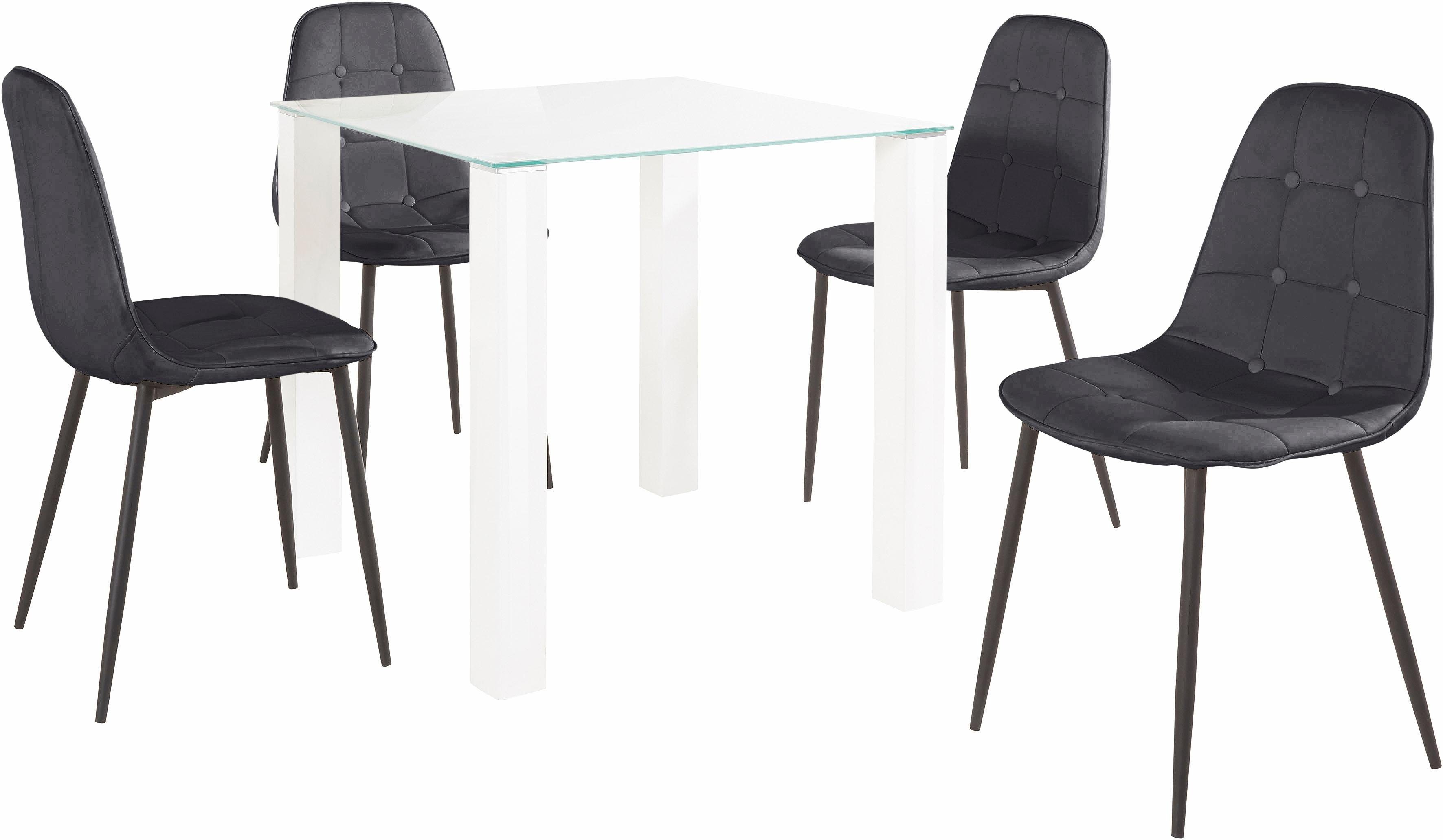 INOSIGN Eethoek met glazen tafel, breedte 80 cm (set, 5-delig)