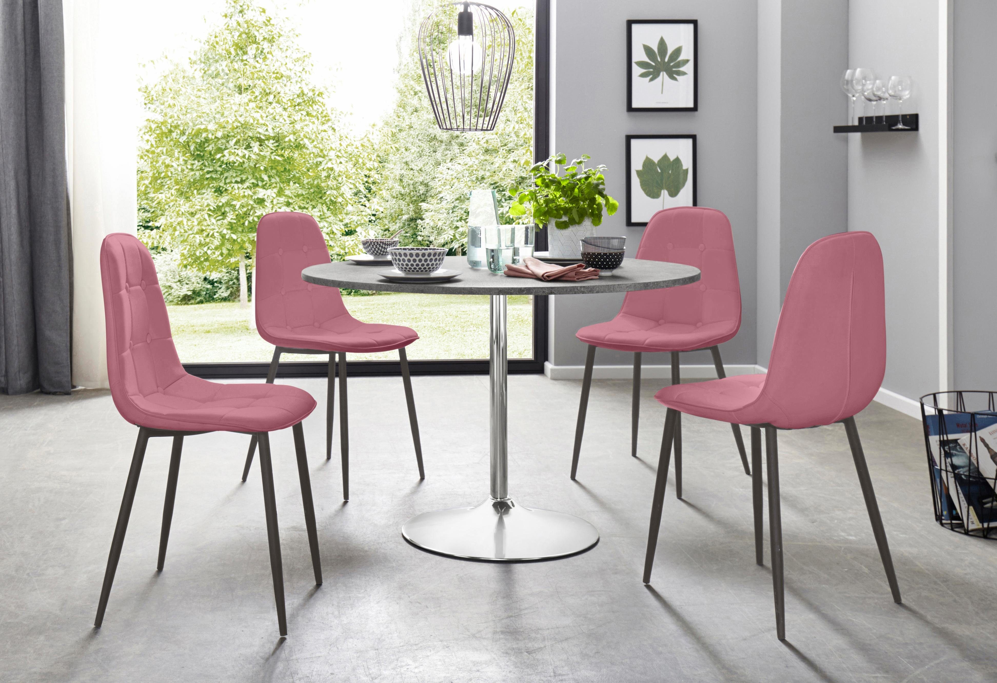 INOSIGN Eethoek met ronde tafel in cementlook (set, 5-delig) eethoeken roze