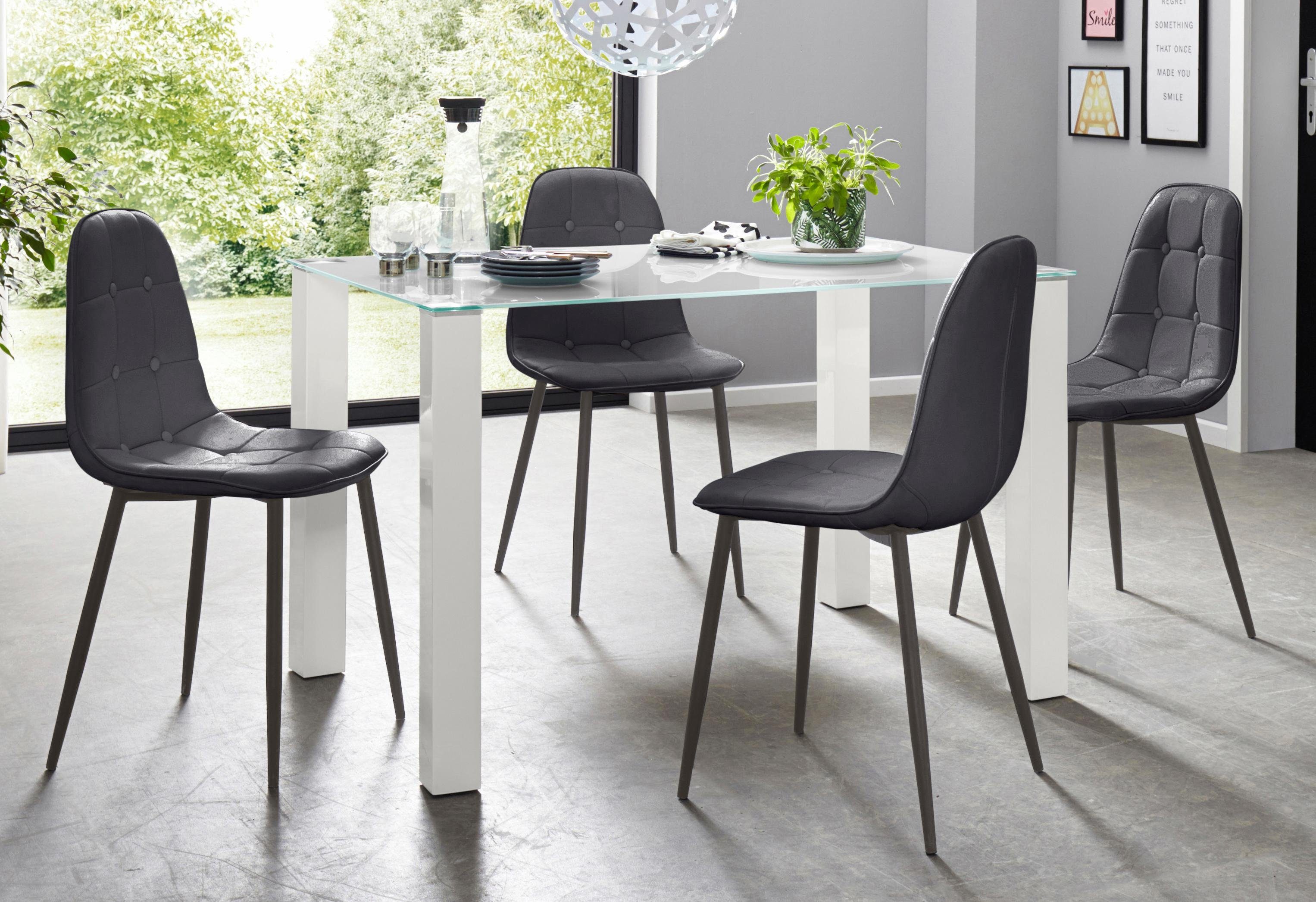 INOSIGN Eethoek met glazen tafel, breedte 120 cm (set, 5-delig) eethoeken zwart