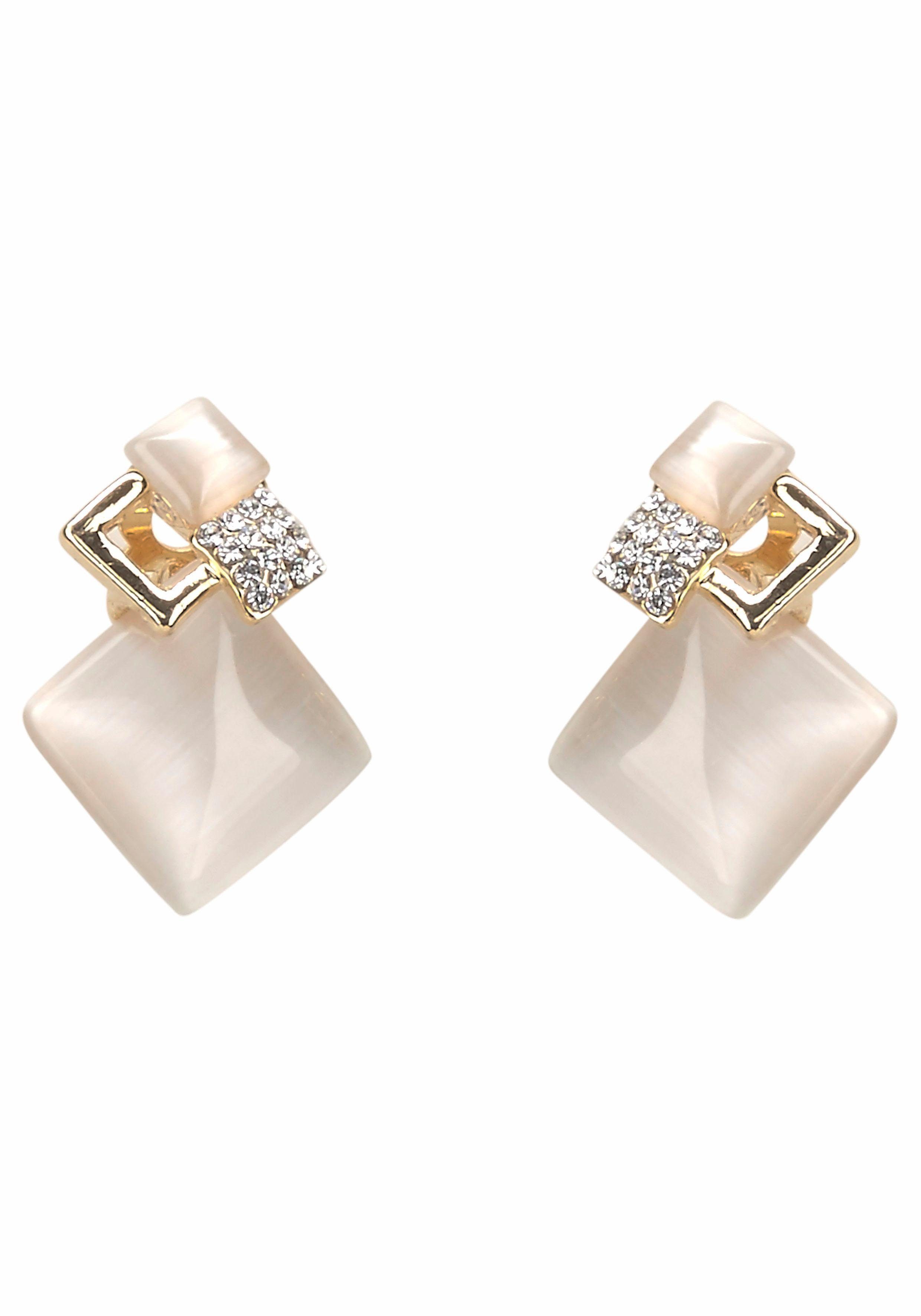 Firetti Paar oorclips Elegant met cat ́s eye en strassteentjes (1-delig) dames oorbellen goud(kleur)