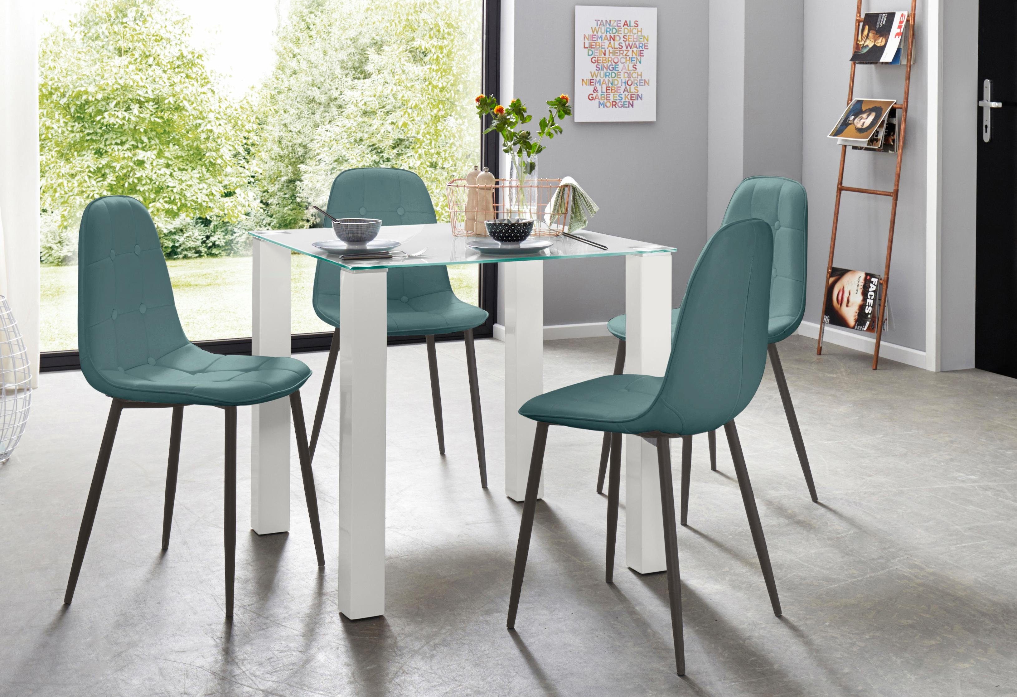 INOSIGN Eethoek met glazen tafel, breedte 80 cm (set, 5-delig) eethoeken blauw
