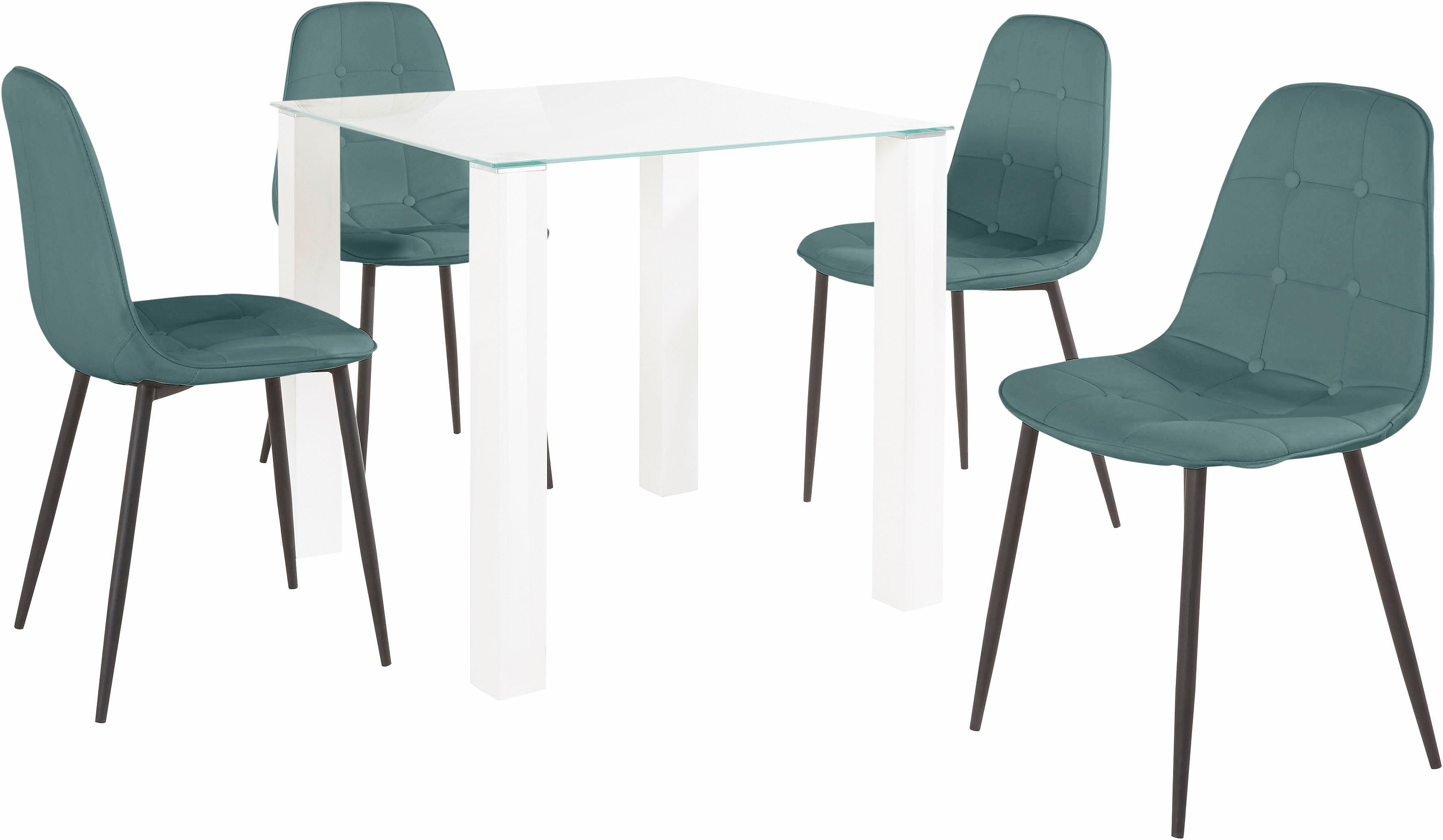 INOSIGN Eethoek met glazen tafel, breedte 80 cm (set, 5-delig)