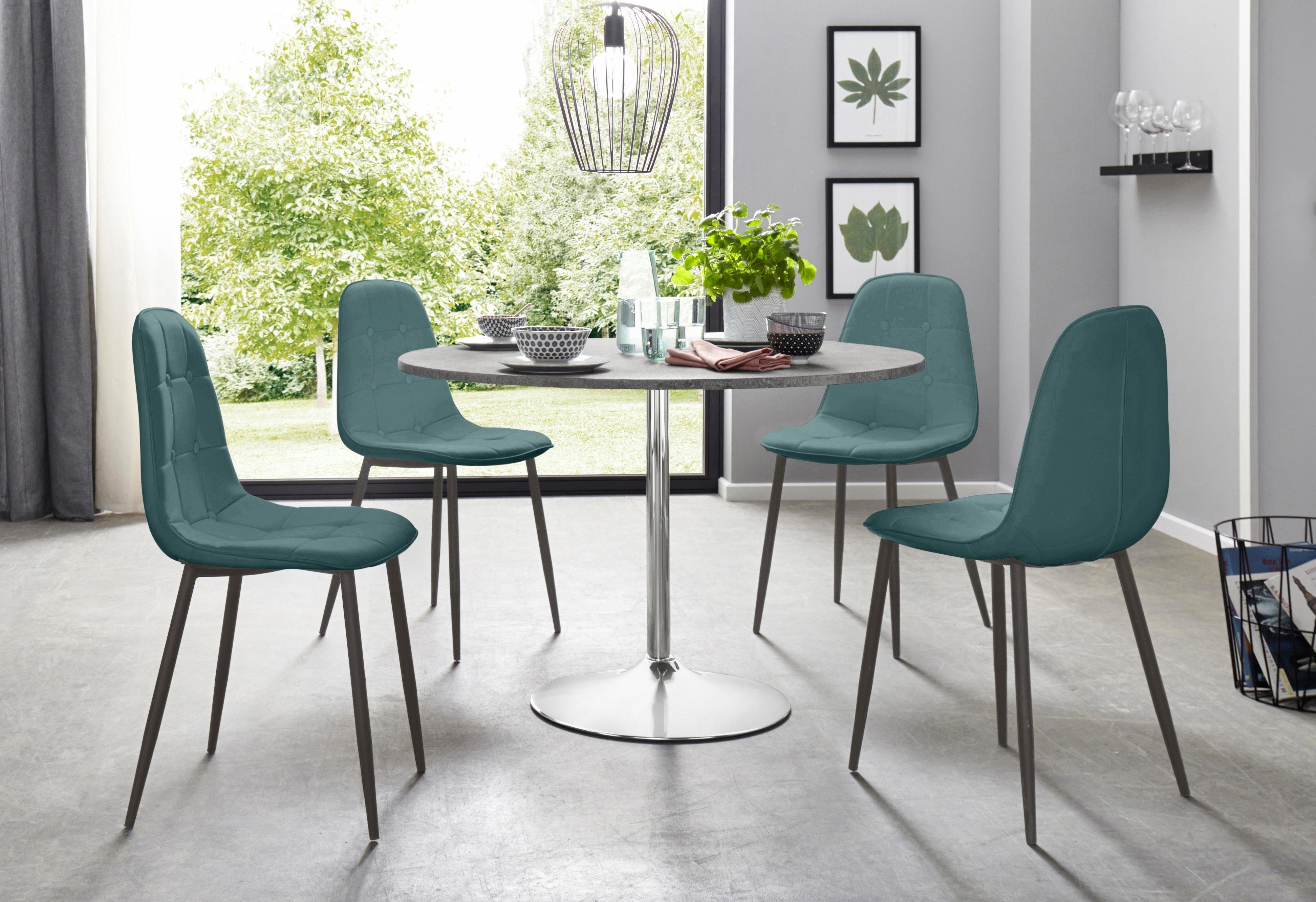 INOSIGN Eethoek met ronde tafel in cementlook (set, 5-delig) eethoeken blauw