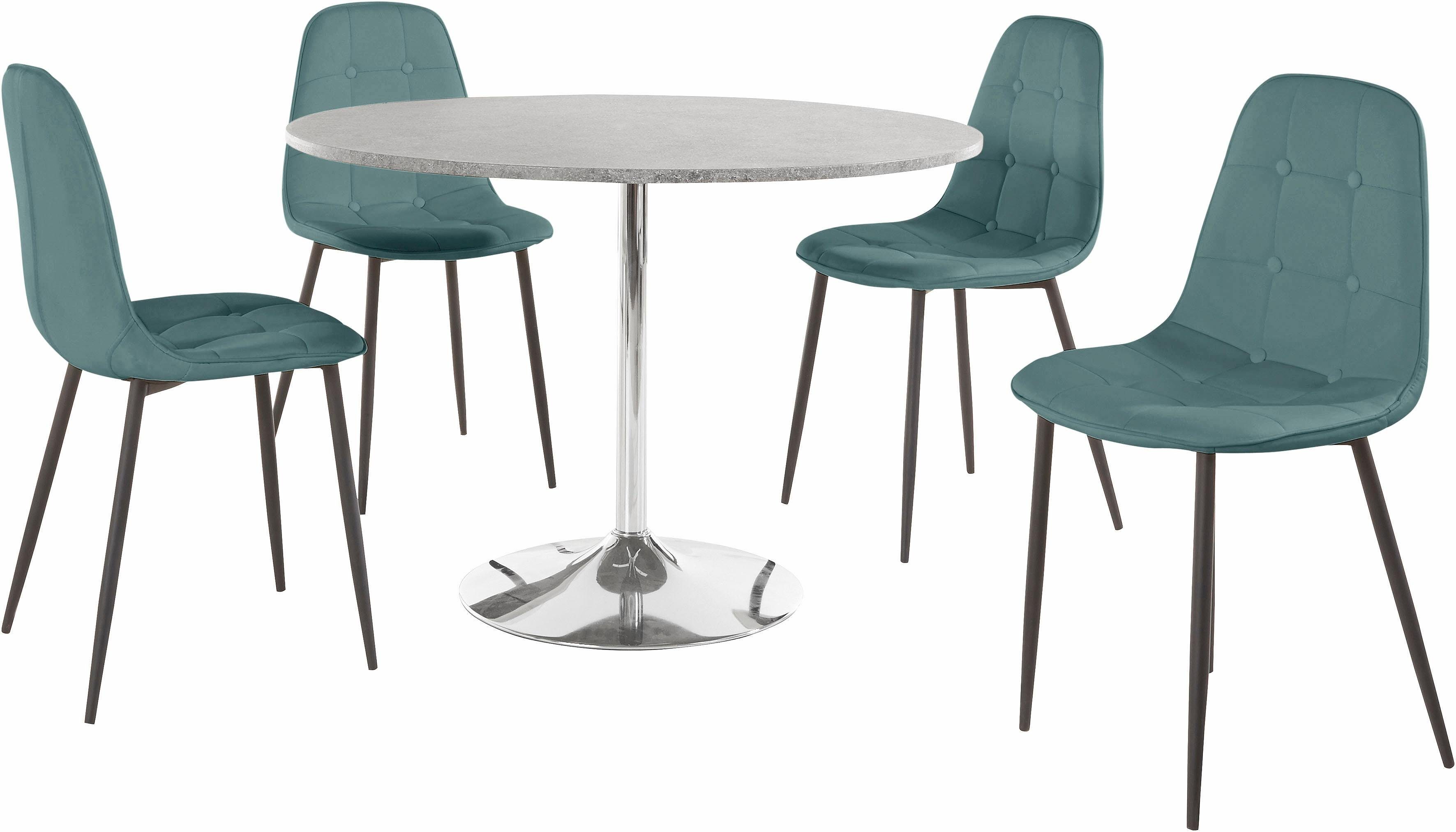 INOSIGN Eethoek met ronde tafel in cementlook (set, 5-delig)