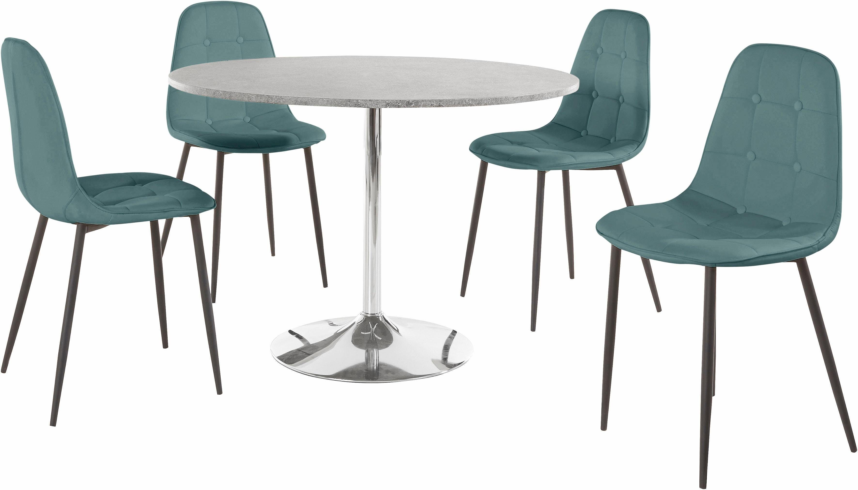 eethoek met ronde tafel in cementlook (set, 5delig) vind je bij OTTO