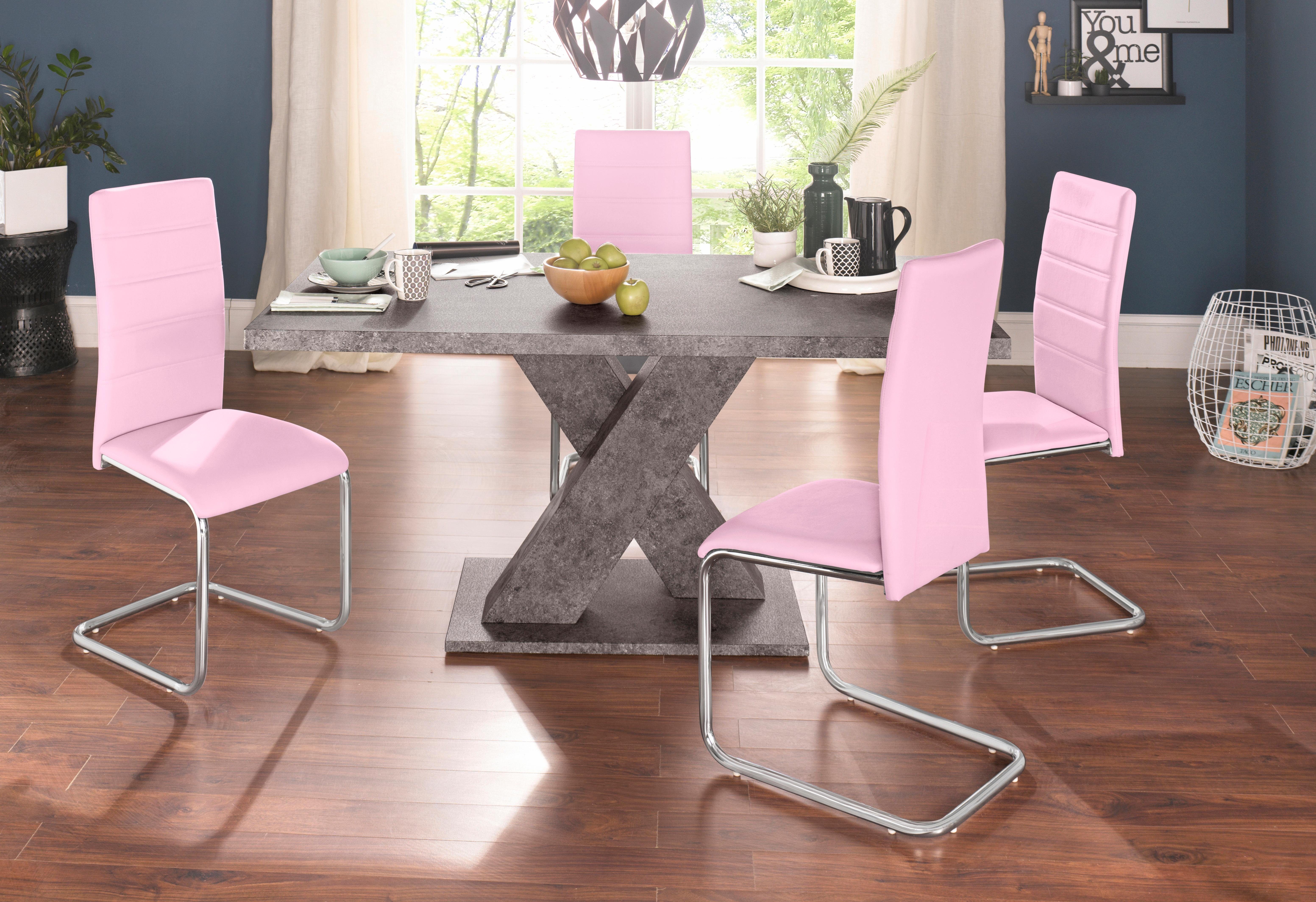 INOSIGN Eethoek met 4 stoelen en tafel in cement-look (set, 5-delig)