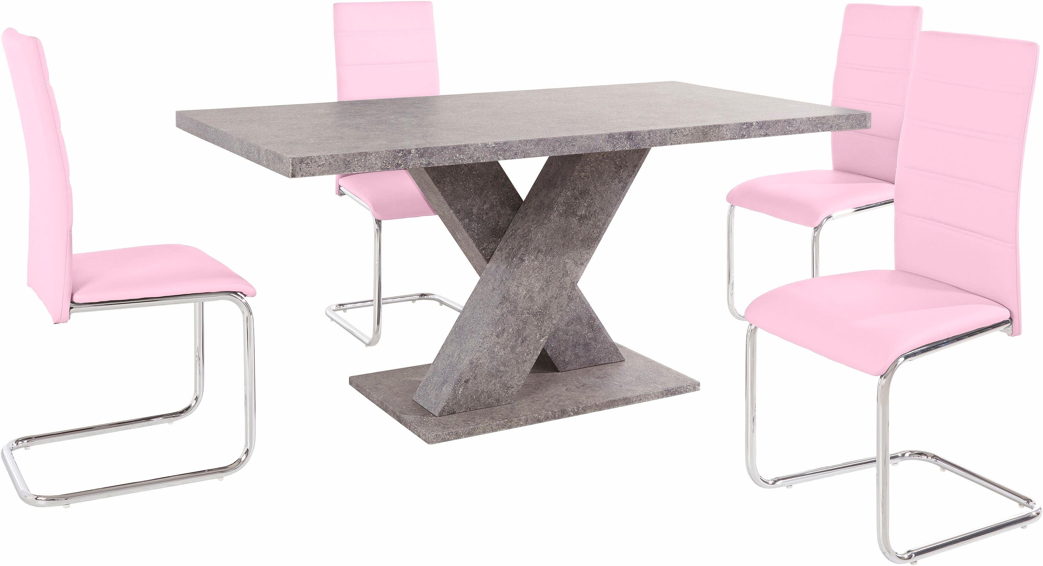 INOSIGN Eethoek met 4 stoelen en tafel in cement-look (set, 5-delig)