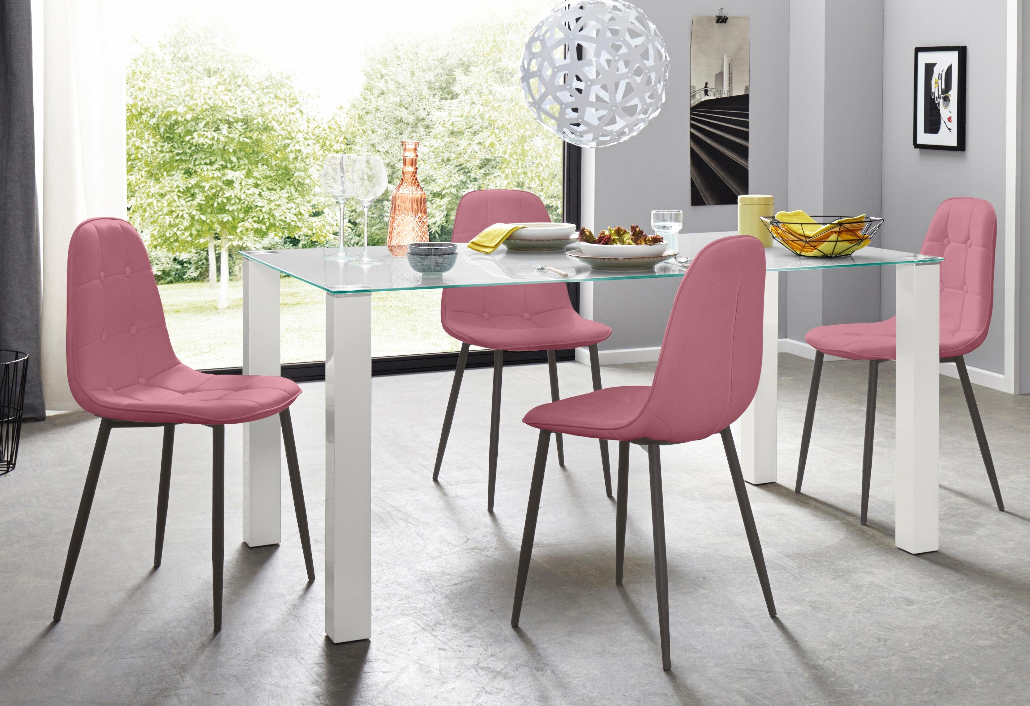 INOSIGN Eethoek met glazen tafel, breedte 160 cm (set, 5-delig) eethoeken roze