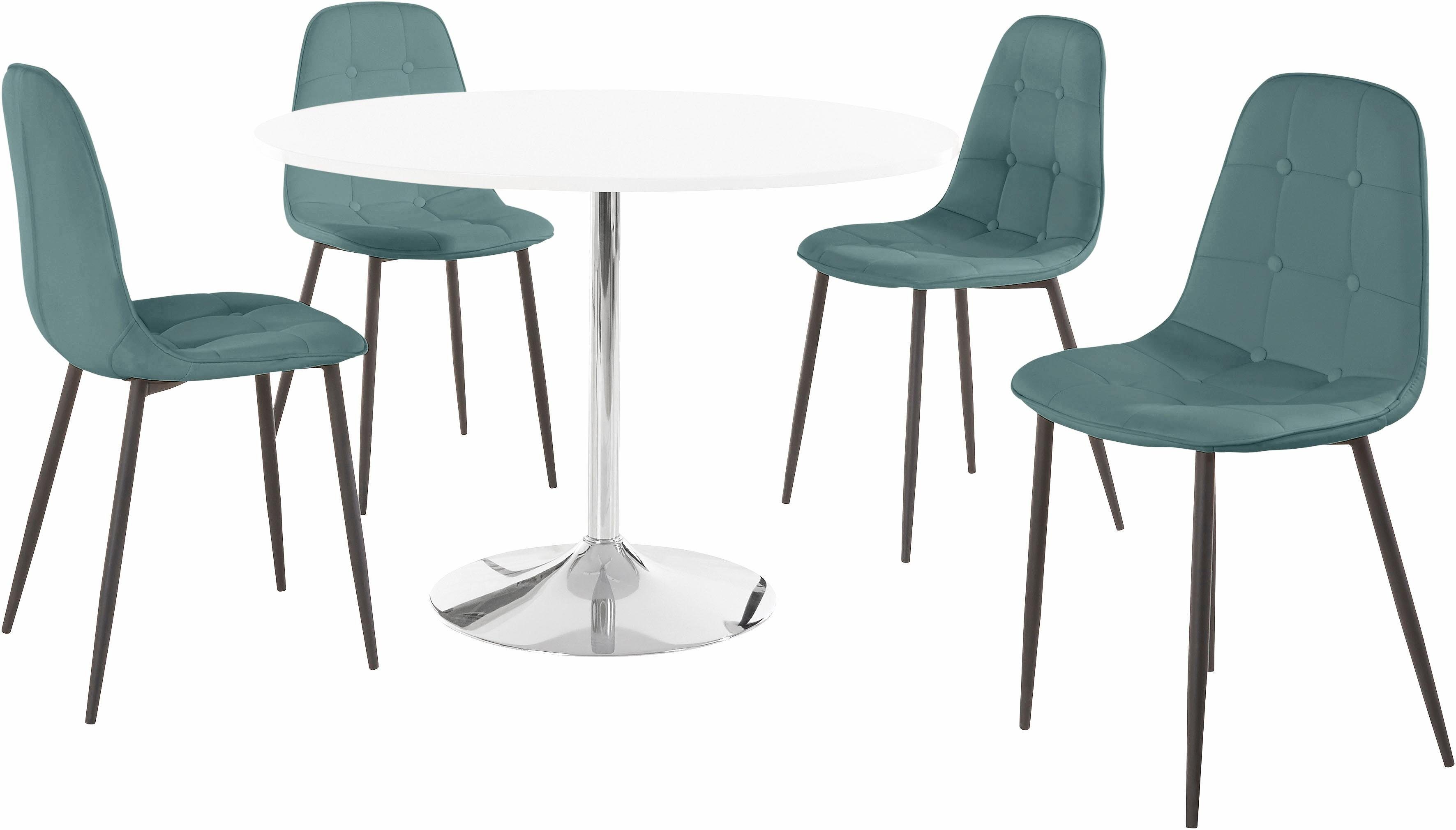 INOSIGN Eethoek met ronde tafel in hoogglans-wit (set, 5-delig)