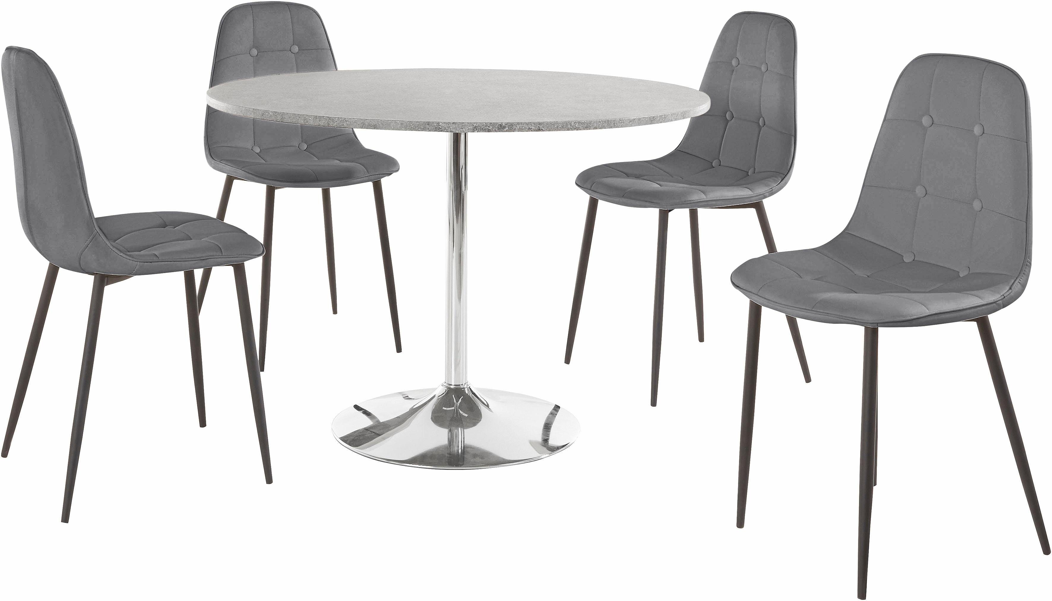 INOSIGN Eethoek met ronde tafel in cementlook (set, 5-delig)