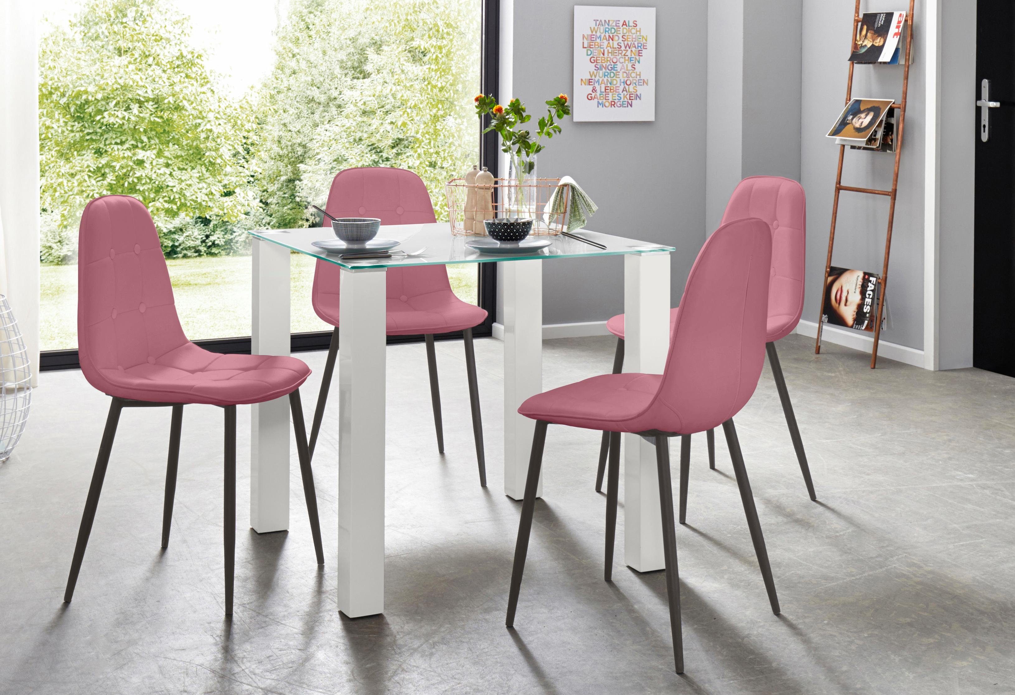INOSIGN Eethoek met glazen tafel, breedte 80 cm (set, 5-delig) eethoeken roze